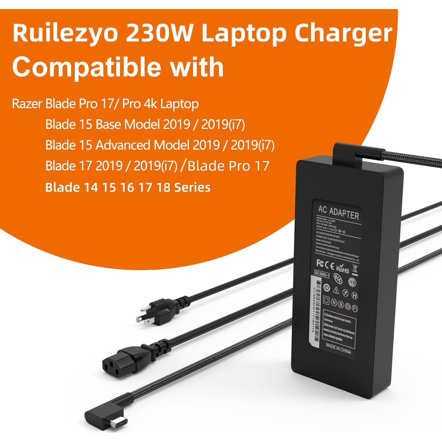 Cargador de Laptop Ruilezyo 230W Compatible Razer Blade 14 15 16 17