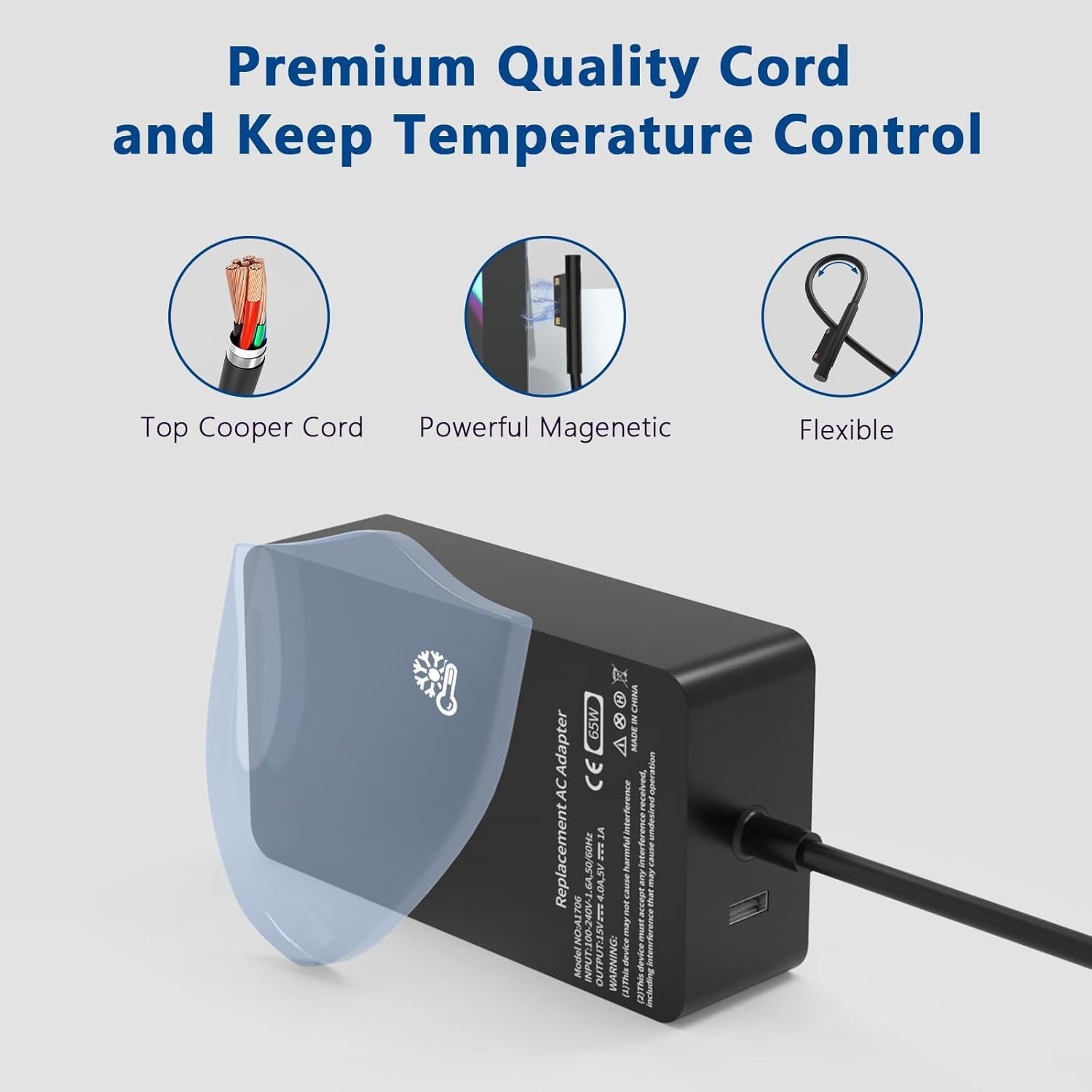 Cargador 65W KUANTEN para Microsoft Surface Pro y Laptop