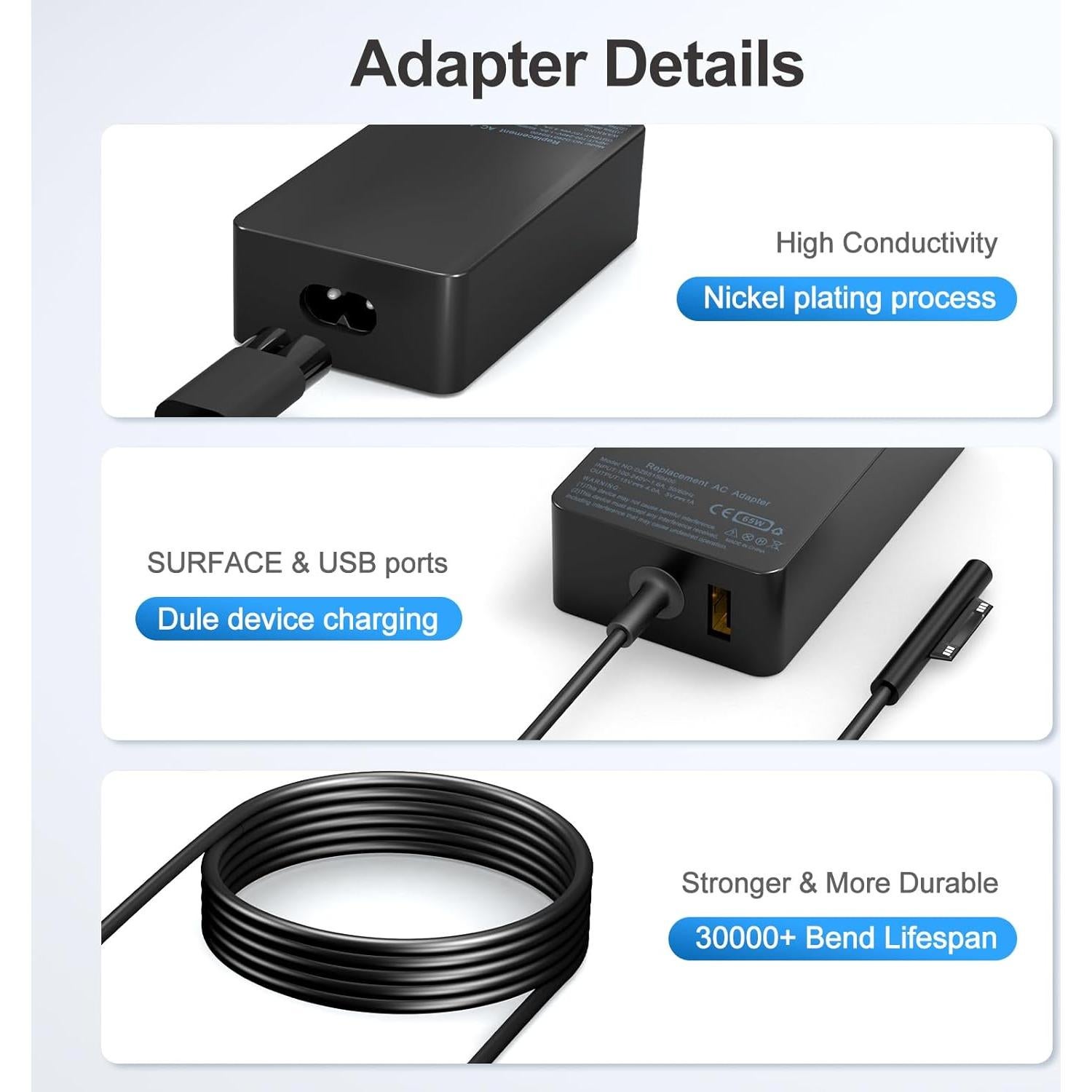 Cargador 65W Microsoft Surface Pro y Laptop - USB 5V 1A