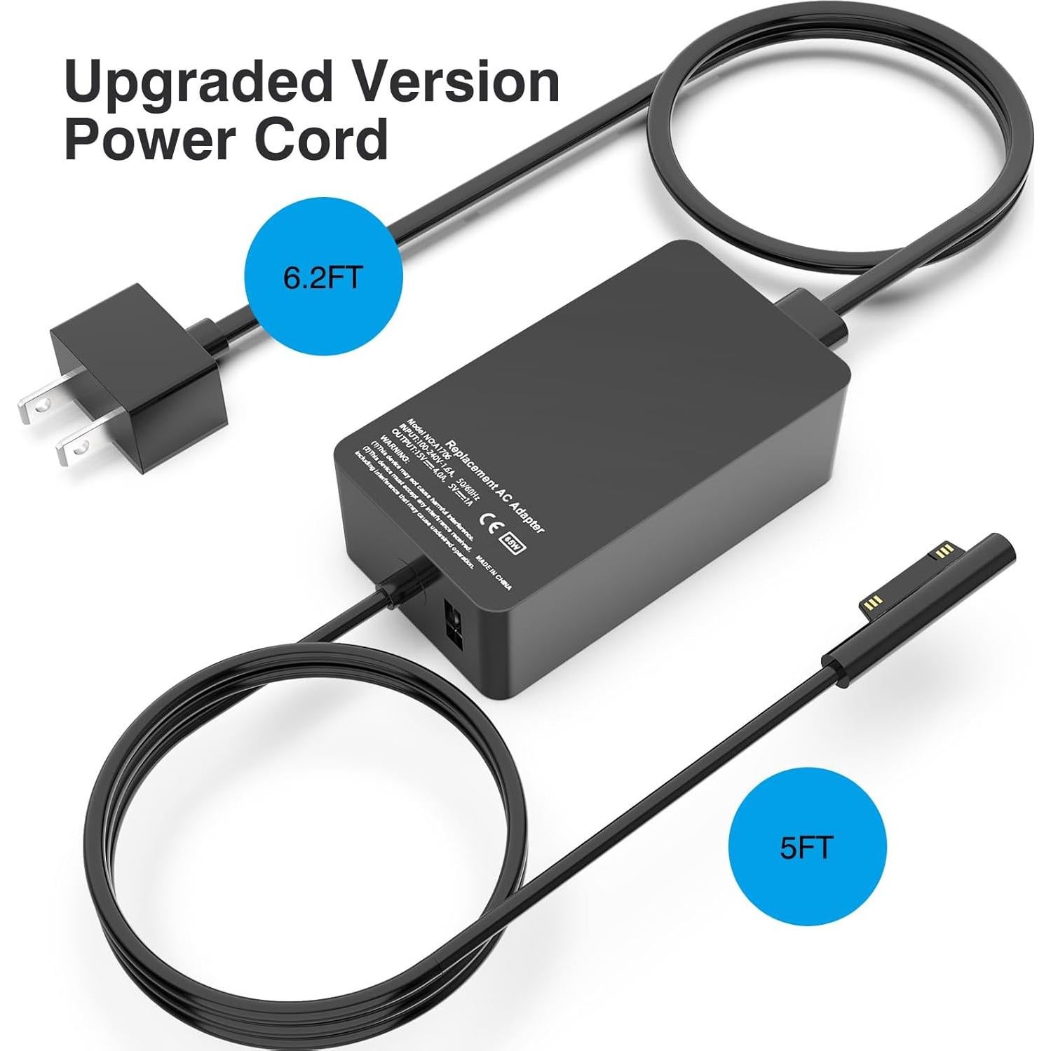 Cargador 65W GSNOW para Microsoft Surface Pro 3/4/5/6/7/8/9/X