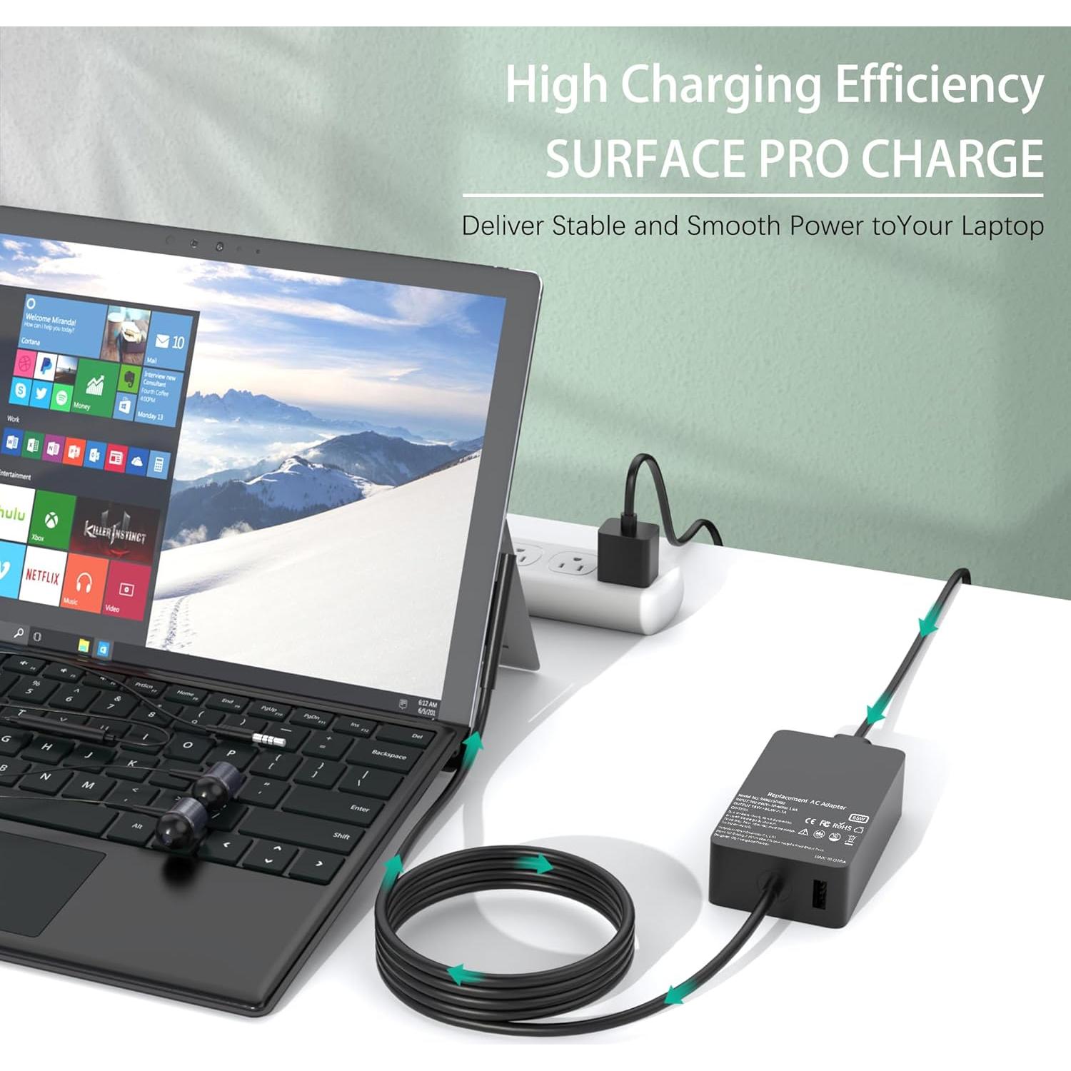 Cargador YBRUZRUB 65W para Microsoft Surface Pro y Laptop