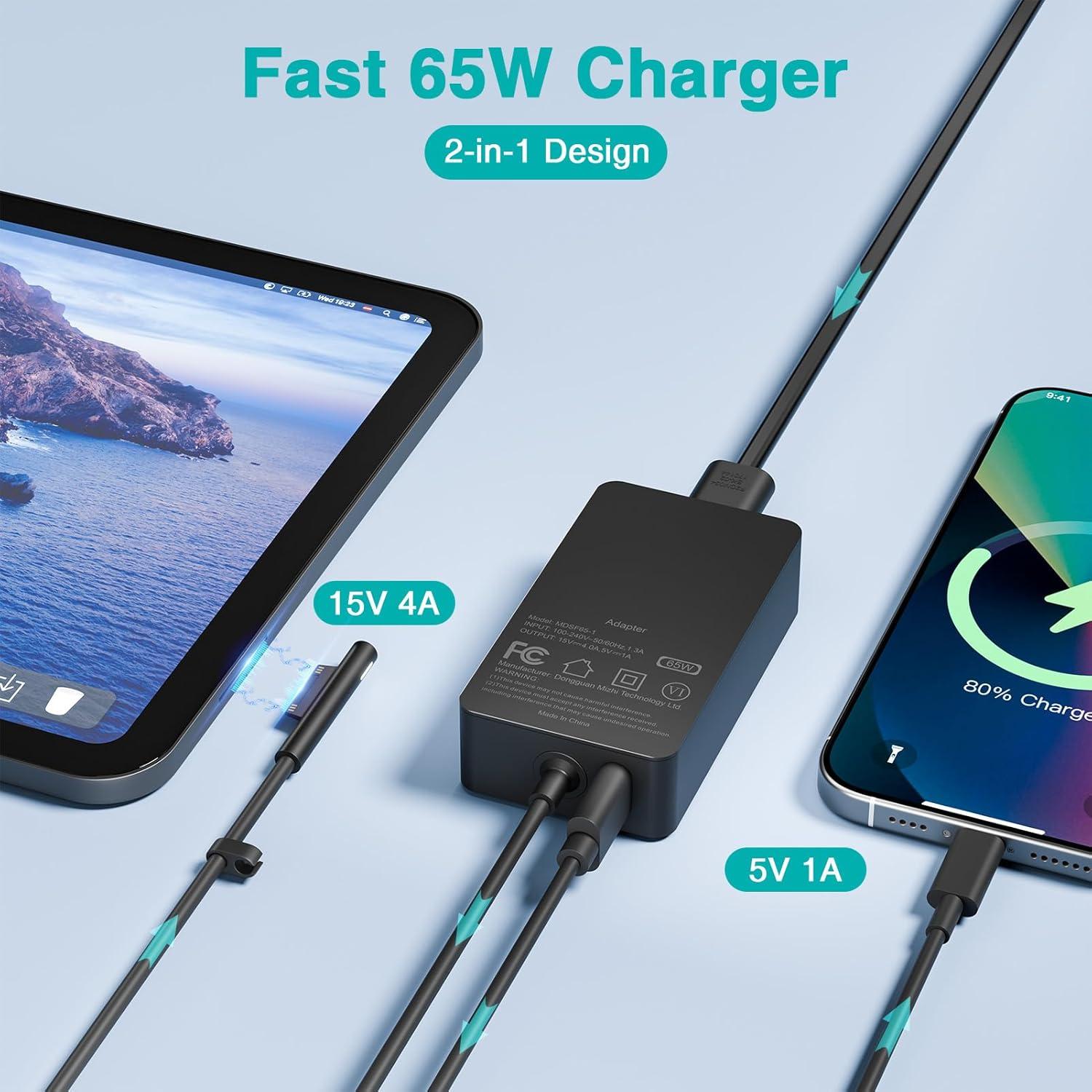 Cargador 65W Marsdock para Microsoft Surface Pro y Laptop