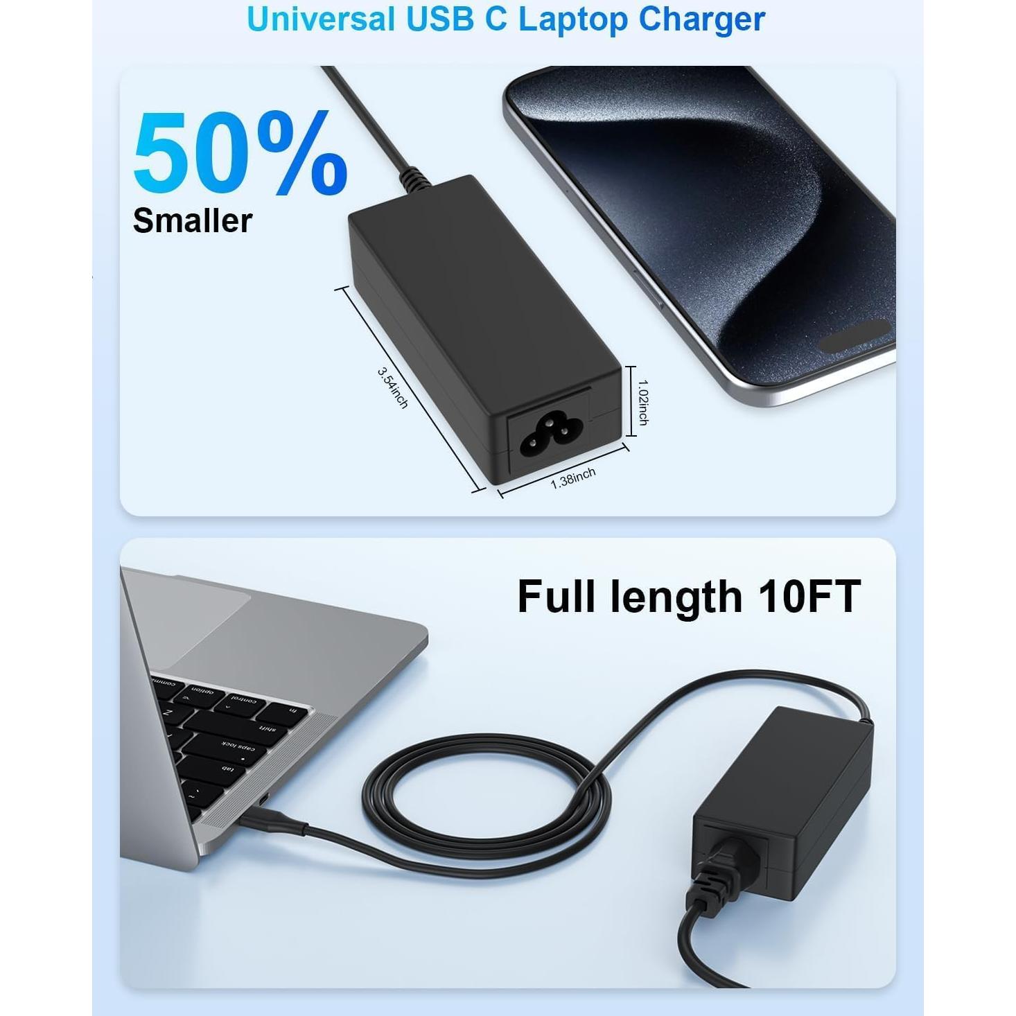 Cargador de Laptop USB-C 45W INEXEWOC Compatible HP Lenovo Dell