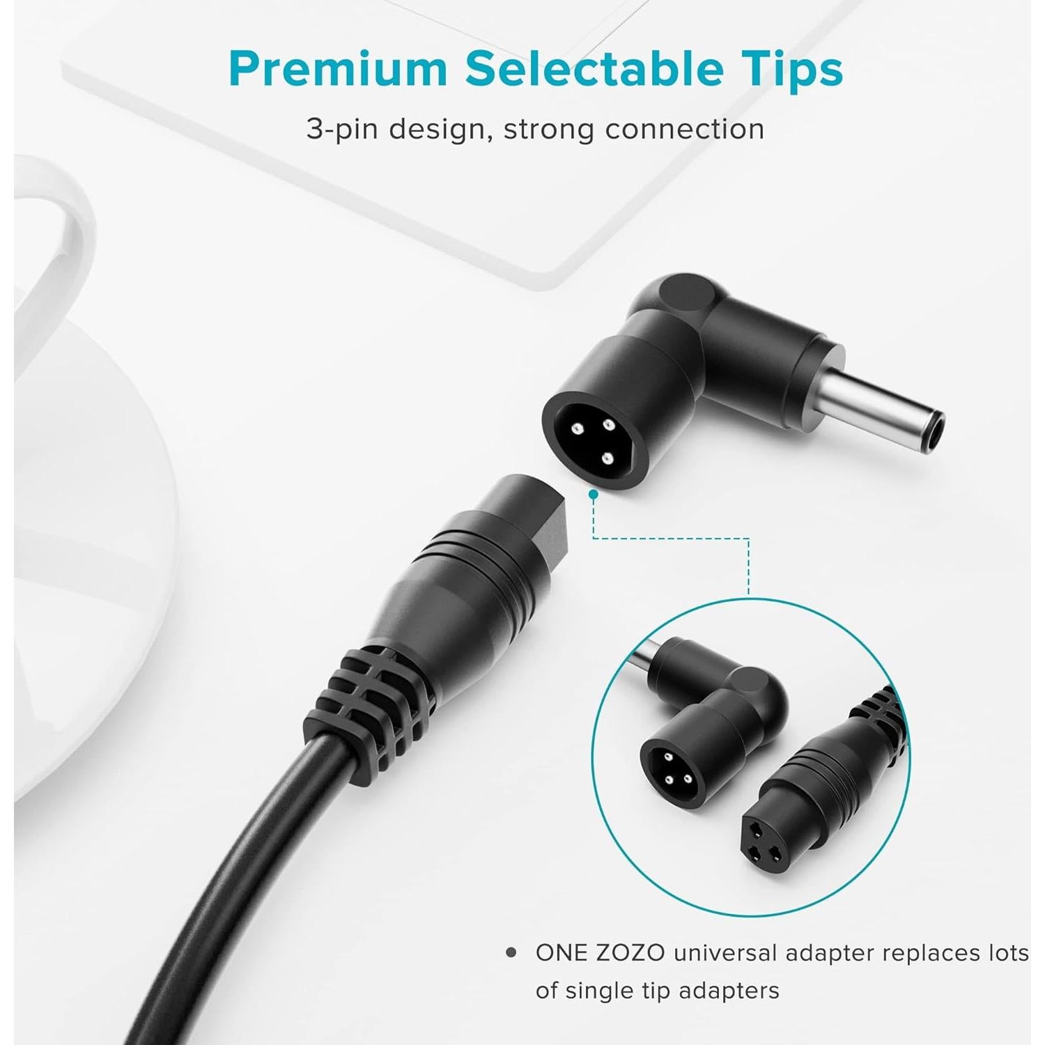 Cargador Universal ZOZO 90W para Laptop con 19 Puntas