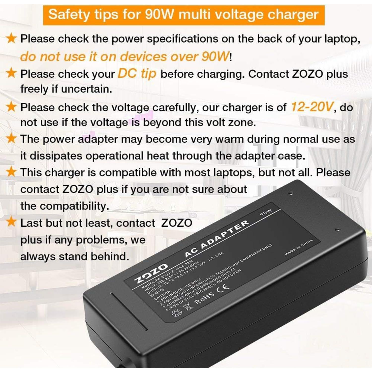 Cargador Universal ZOZO 90W para Laptop con 19 Puntas