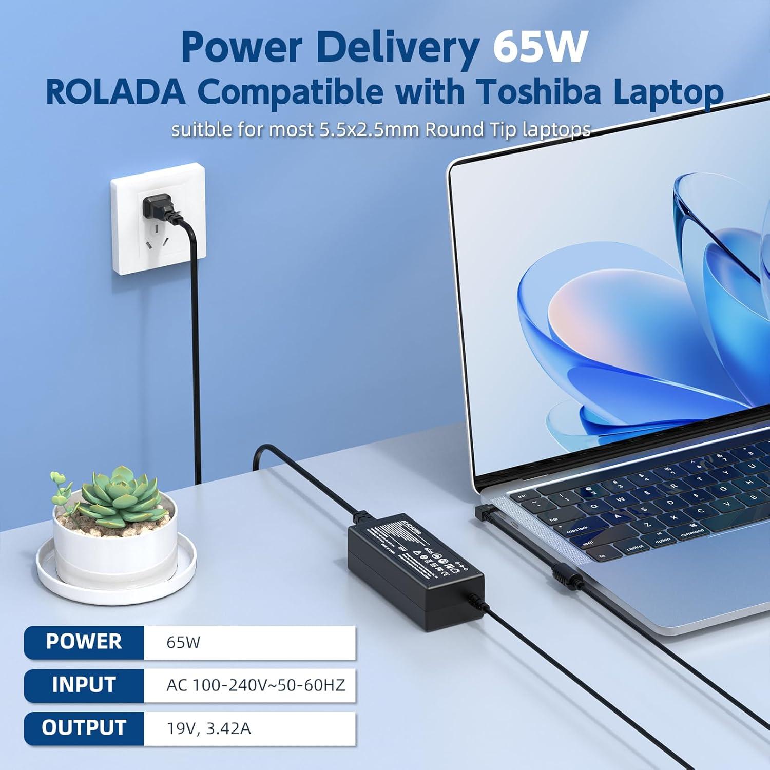 Cargador de Laptop ROLADA 65W Compatible con Toshiba Satellite