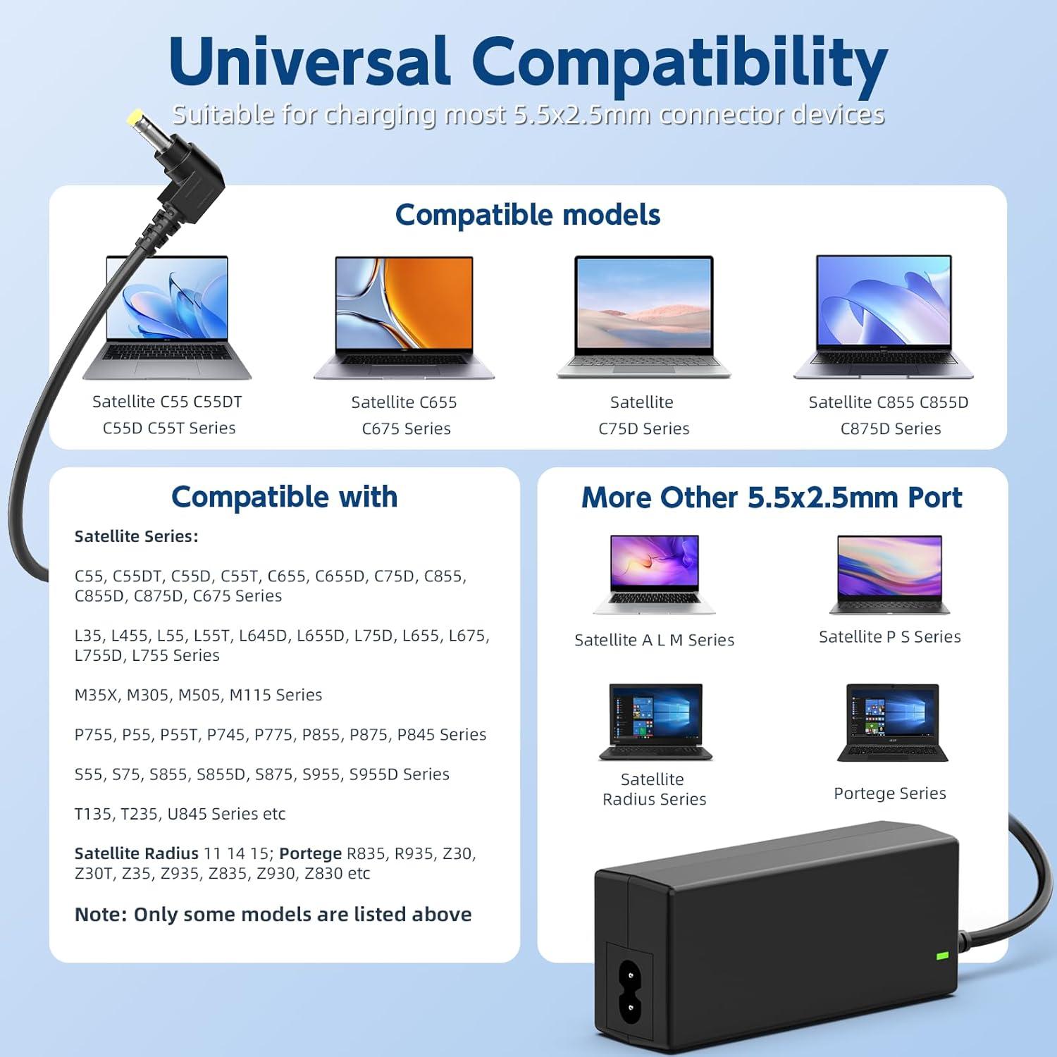 Cargador de Laptop ROLADA 65W Compatible con Toshiba Satellite