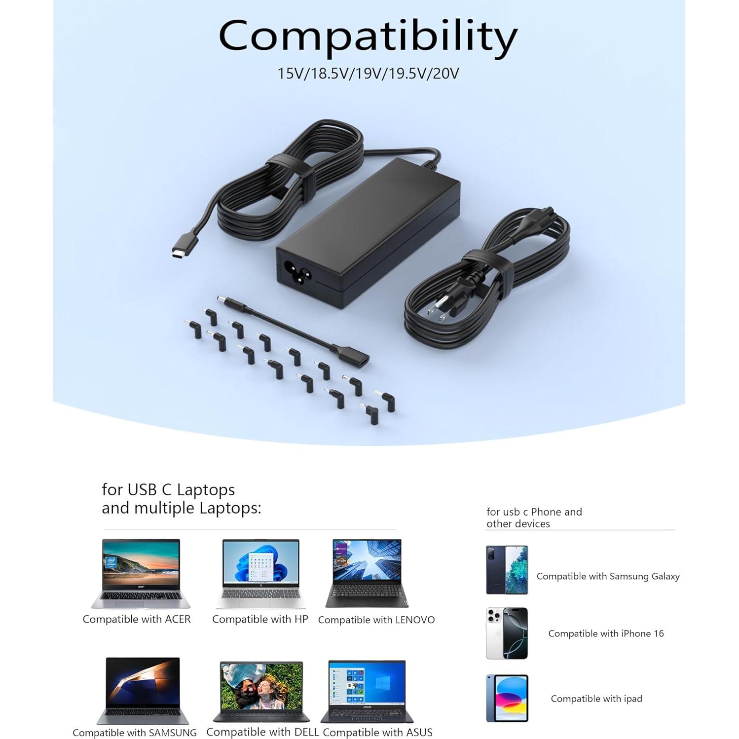 Cargador Universal USB-C 100W Nivjuky con 15 Puntas