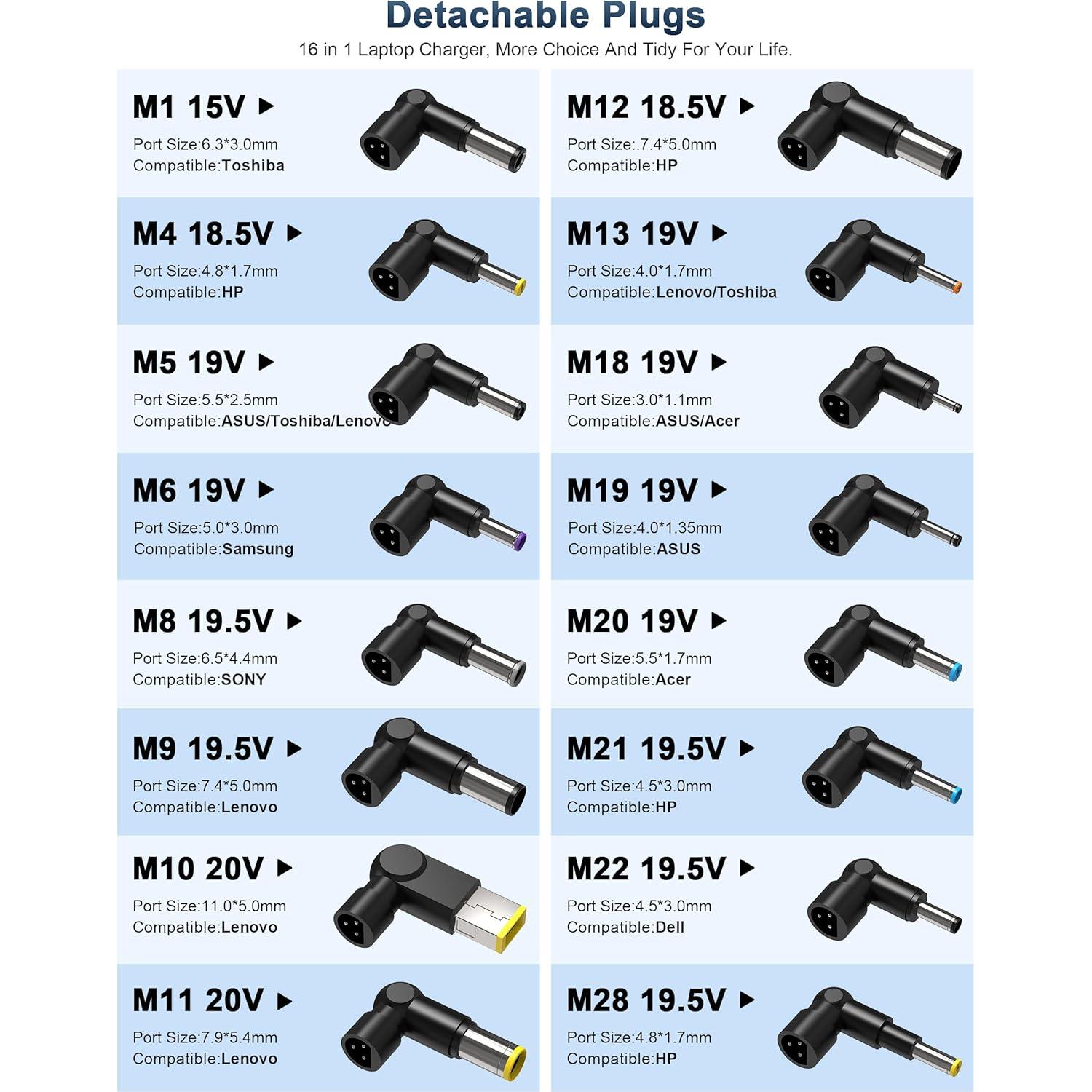 Cargador Universal XOUBZ 90W para Laptop con 16 Puntas