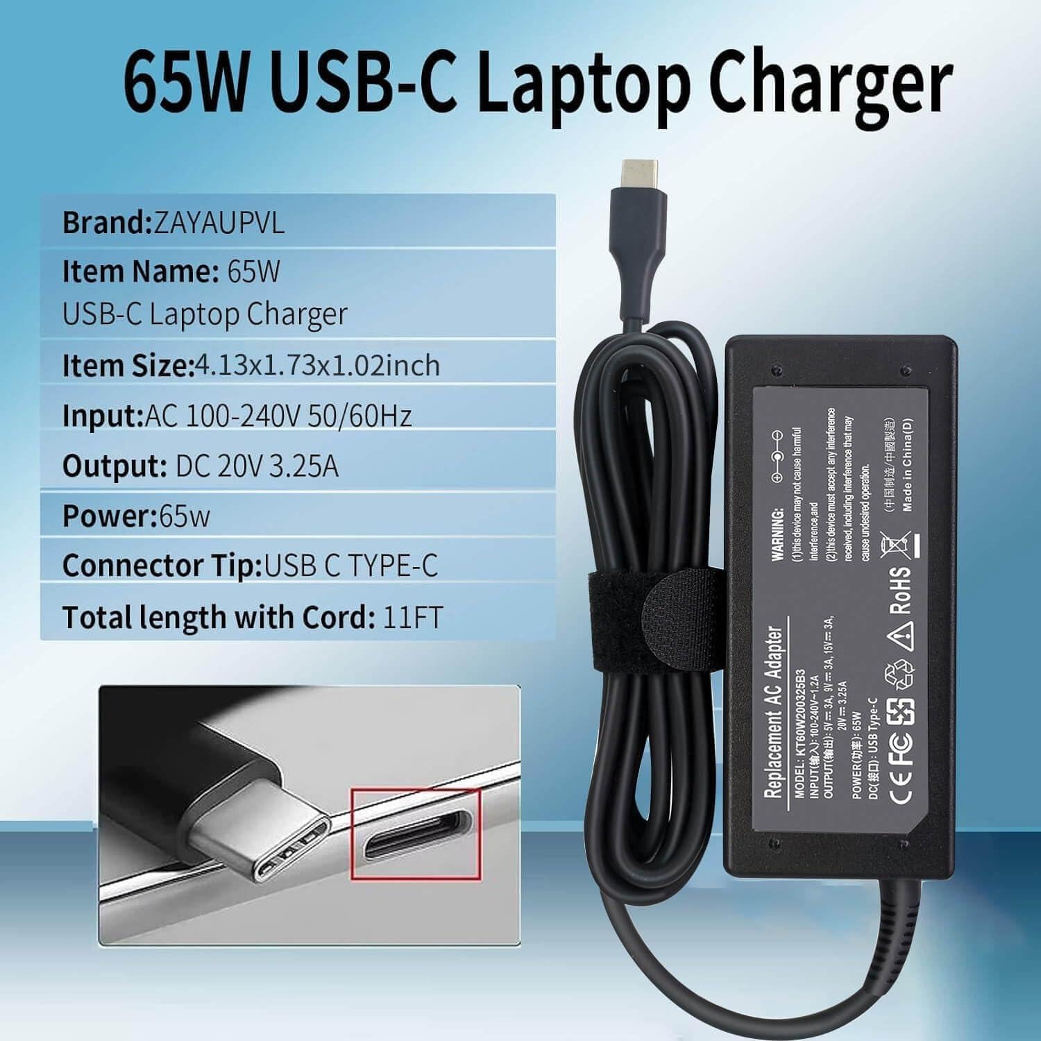 Cargador USB-C 65W ZAYAUPVL para Laptop Universal