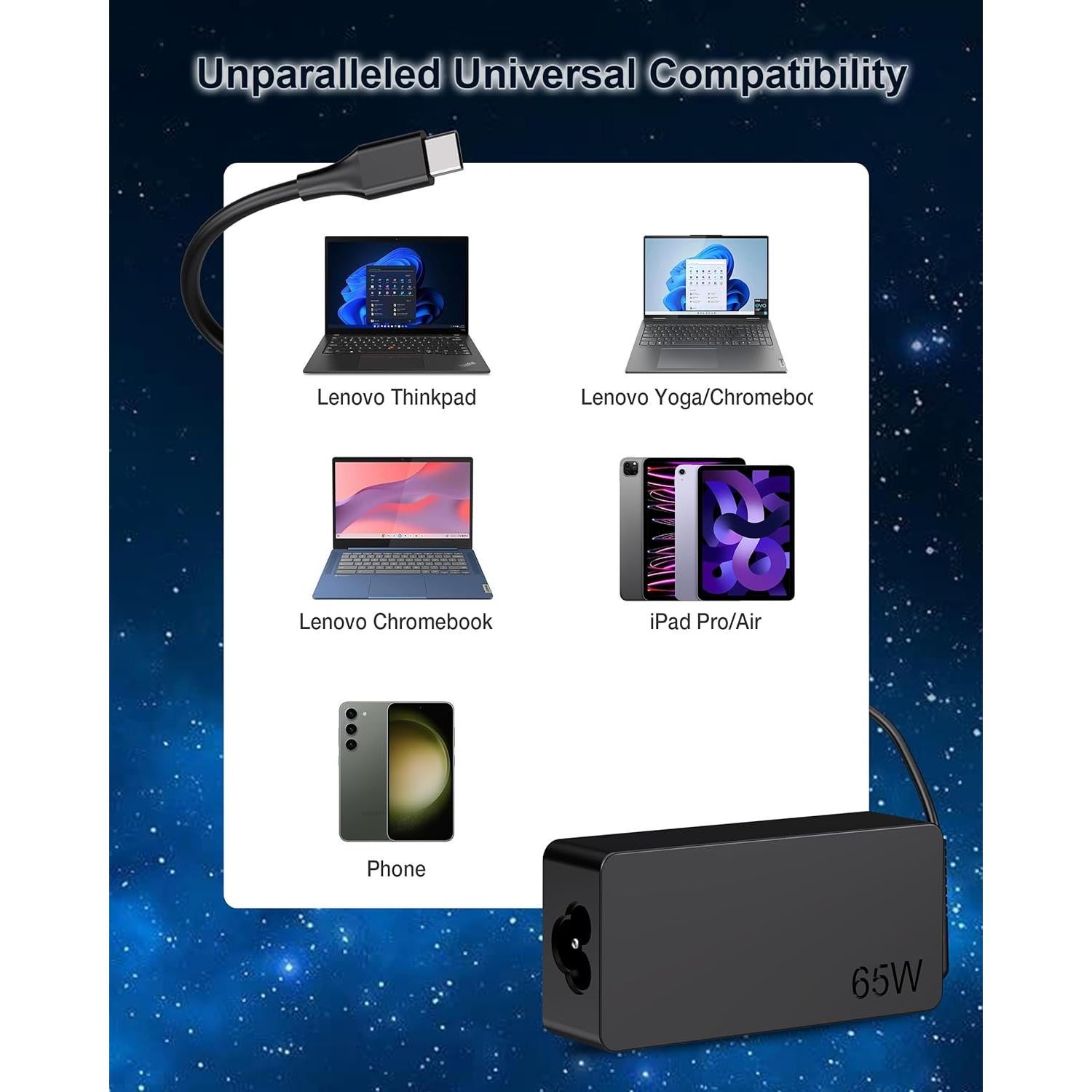 Cargador USB-C 65W SKSTYLE para Laptop Lenovo ThinkPad/Yoga