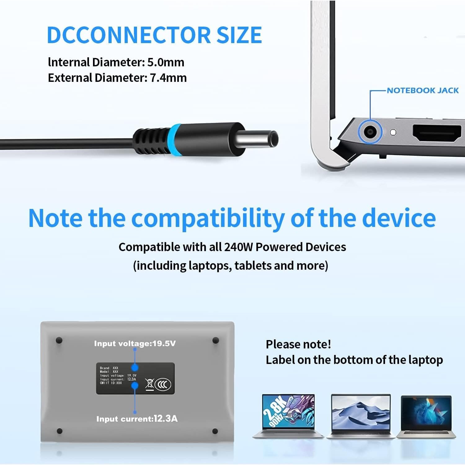Cargador de Laptop 240W DECSZDY 19.5V 12.3A Compatible Dell