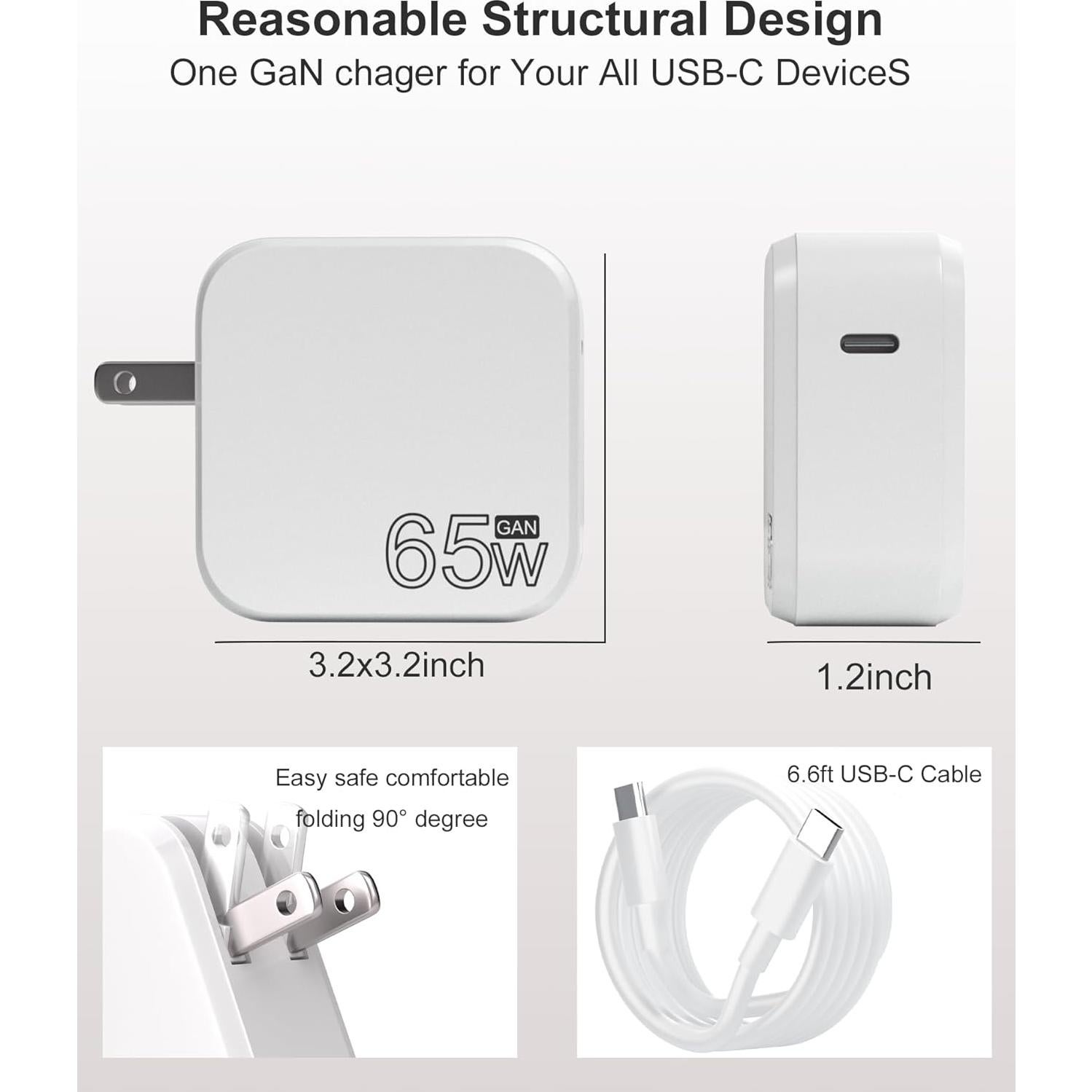 Cargador USB-C 65W Janboo para Laptop LG Gram 15" 16" 17"