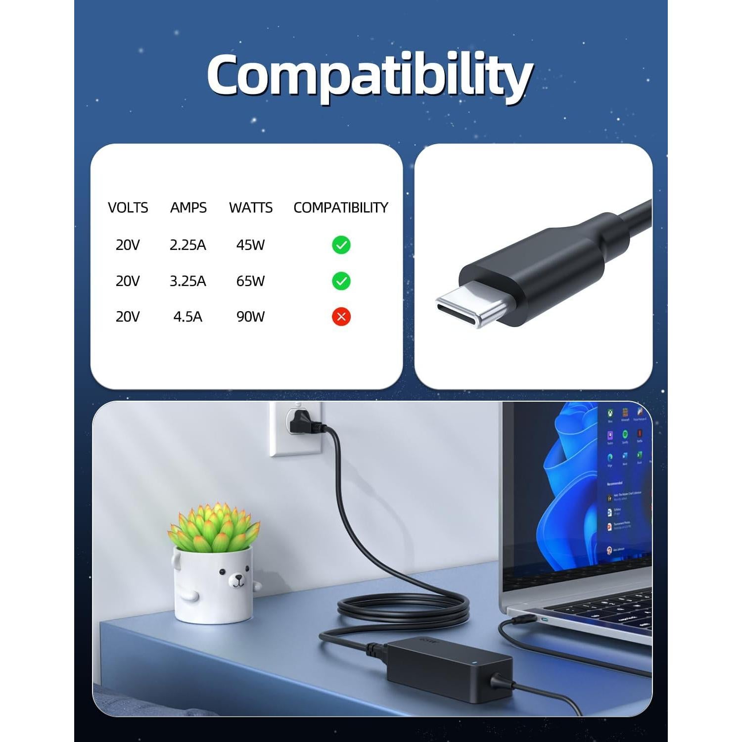 Cargador USB-C 65W Superer para Laptop LG Gram 14-17