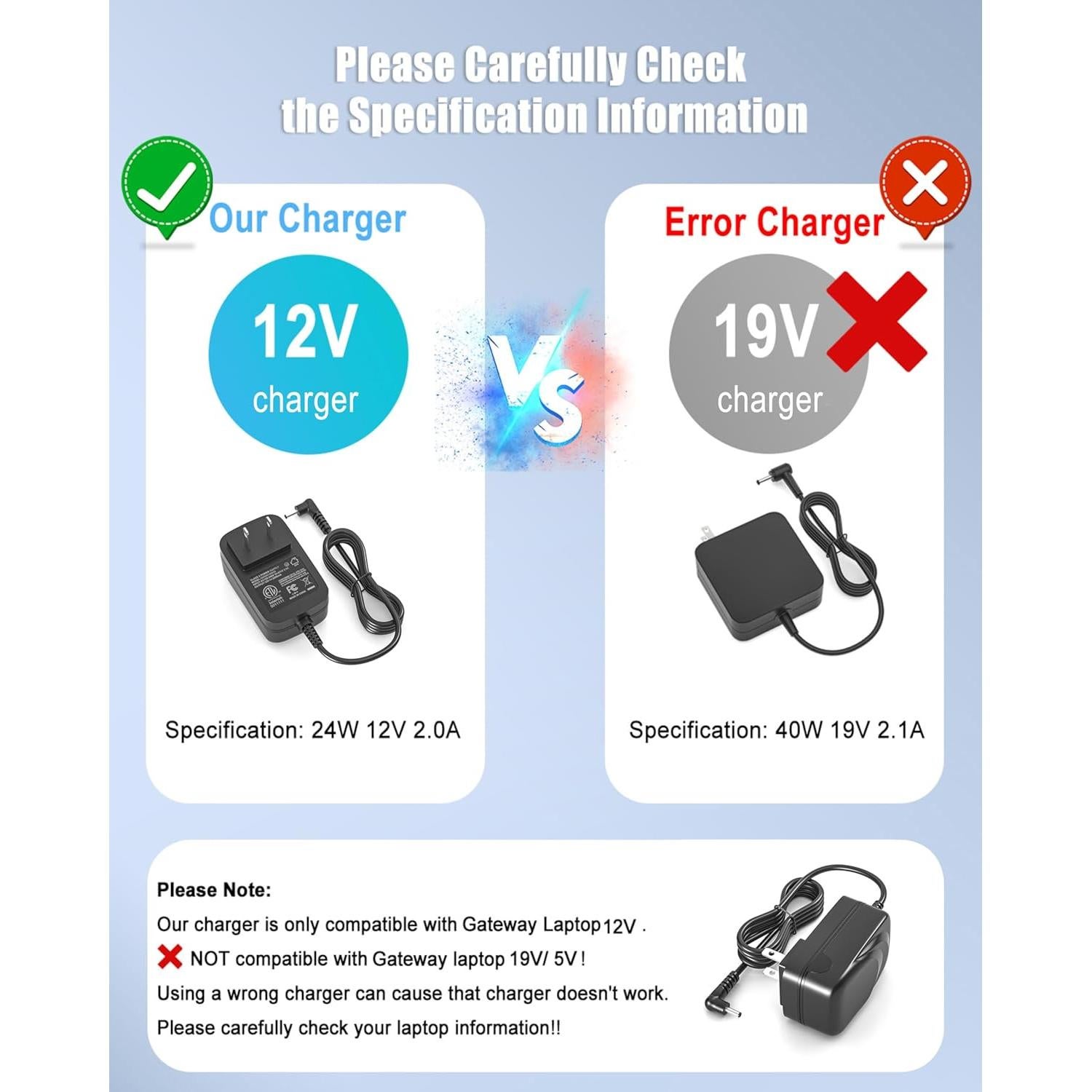 Cargador de Portátil DONGNI 12V 2A Compatible Gateway