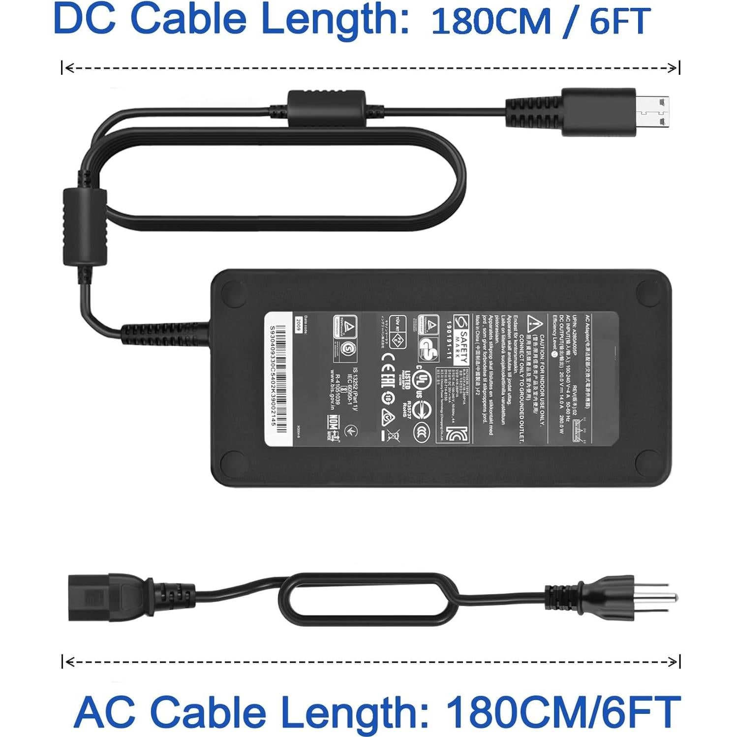 Cargador JUYOON 280W para Msi y Clevo - 20V 14A