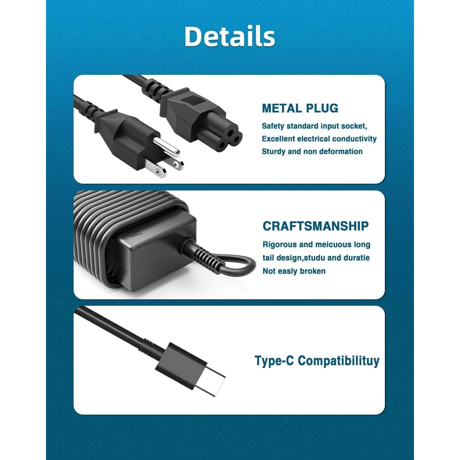 Cargador USB C 45W SZGUDULO para Chromebook y Portátiles