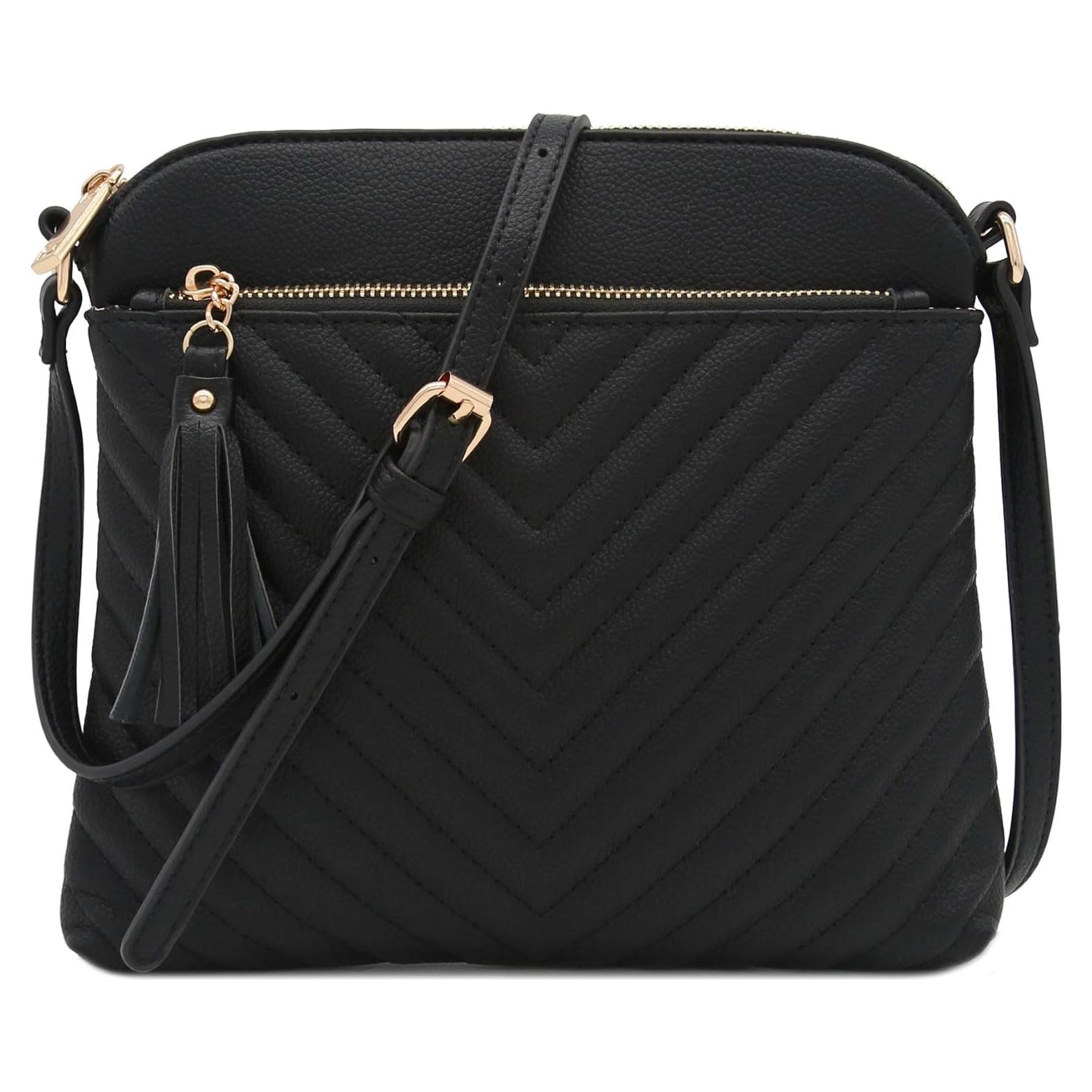 Bolso Cruzado Mediano FashionPuzzle Negro Acolchado