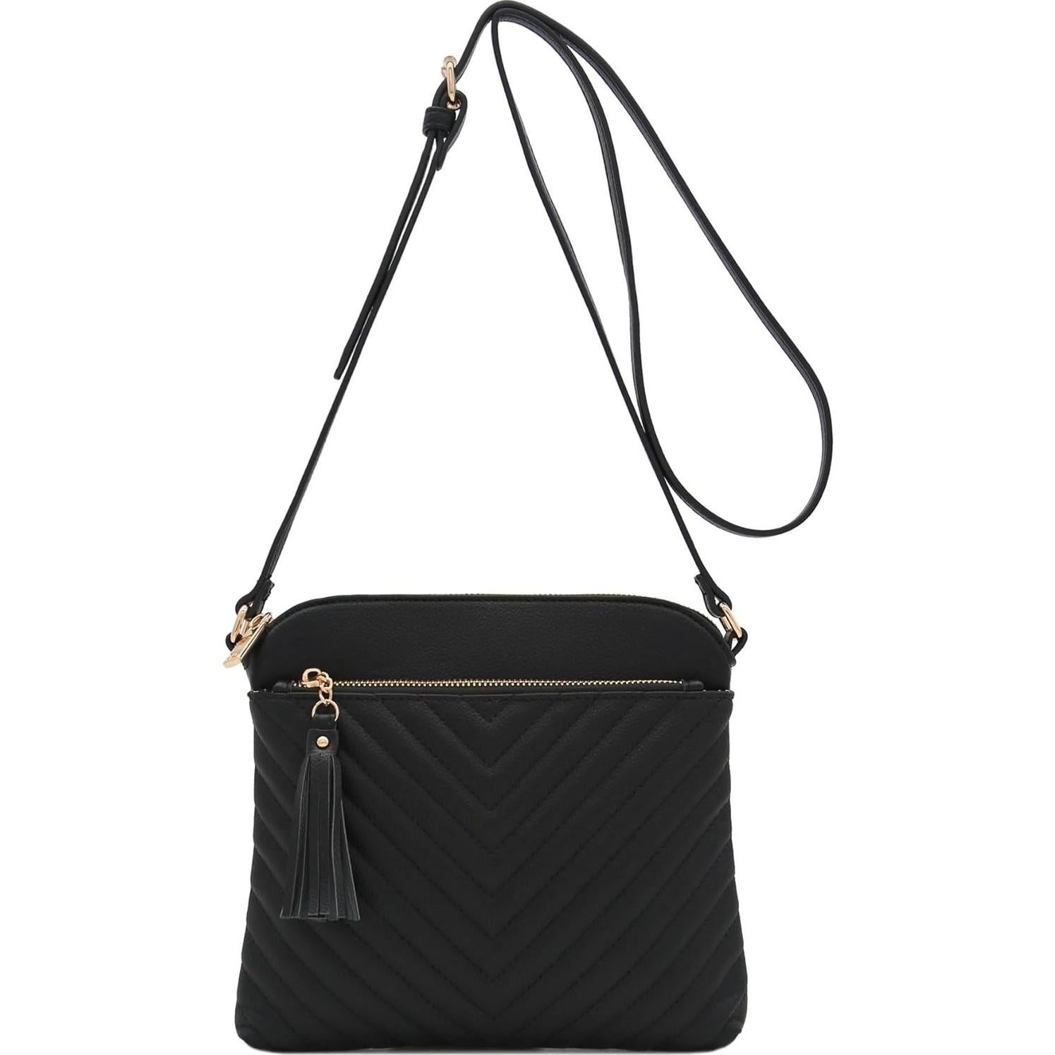 Bolso Cruzado Mediano FashionPuzzle Negro Acolchado