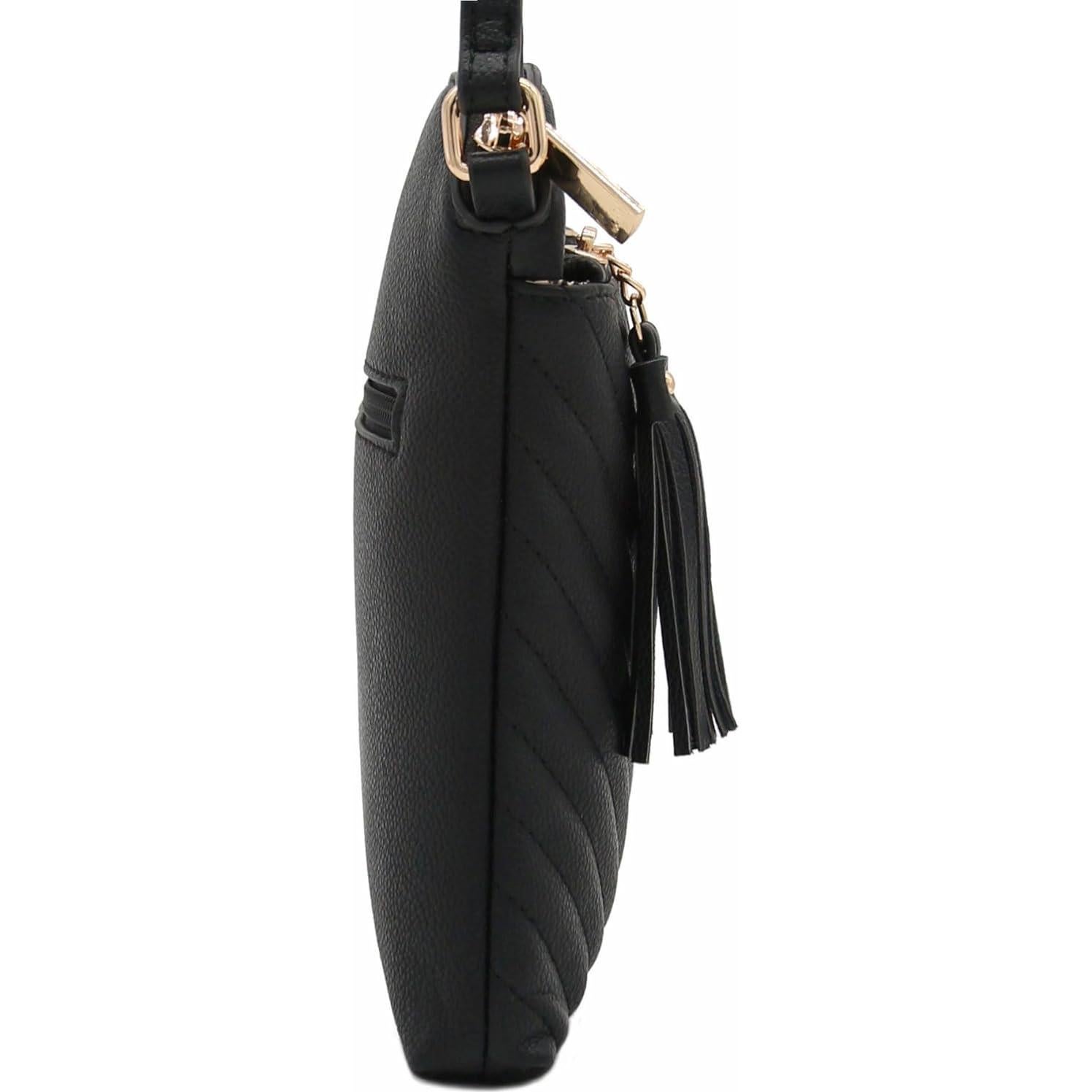 Bolso Cruzado Mediano FashionPuzzle Negro Acolchado