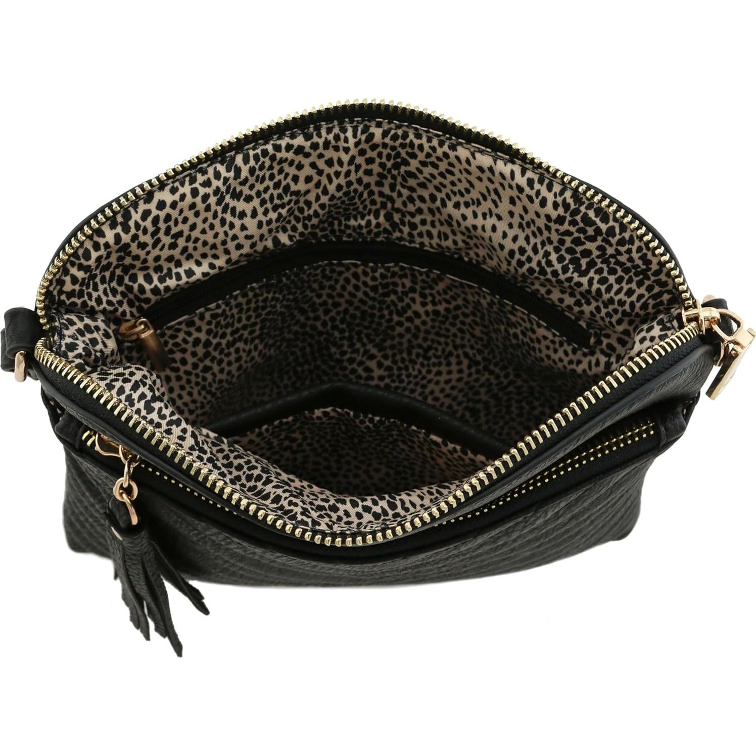 Bolso Cruzado Mediano FashionPuzzle Negro Acolchado