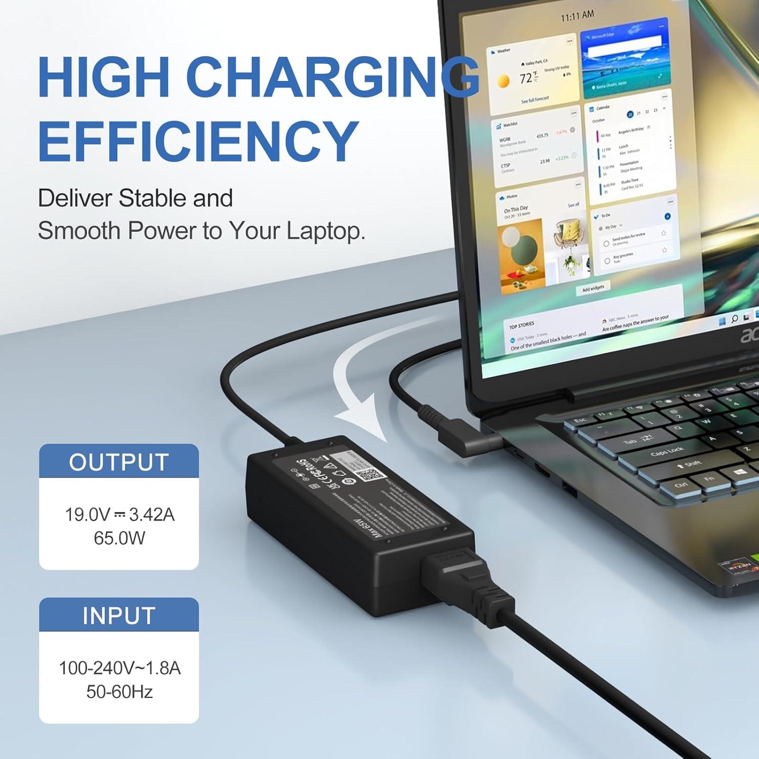 Cargador de Laptop 65W DONGGUAN para Acer Aspire 5/3/Chromebook