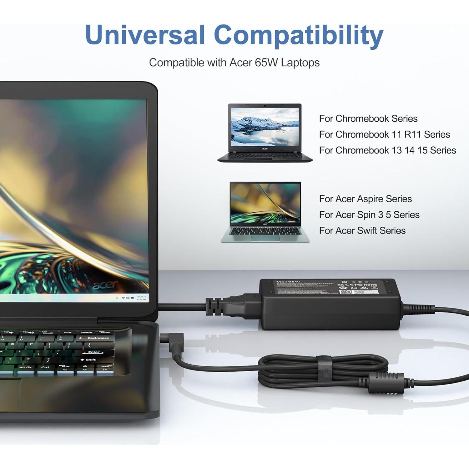 Cargador de Laptop 65W DONGGUAN para Acer Aspire 5/3/Chromebook