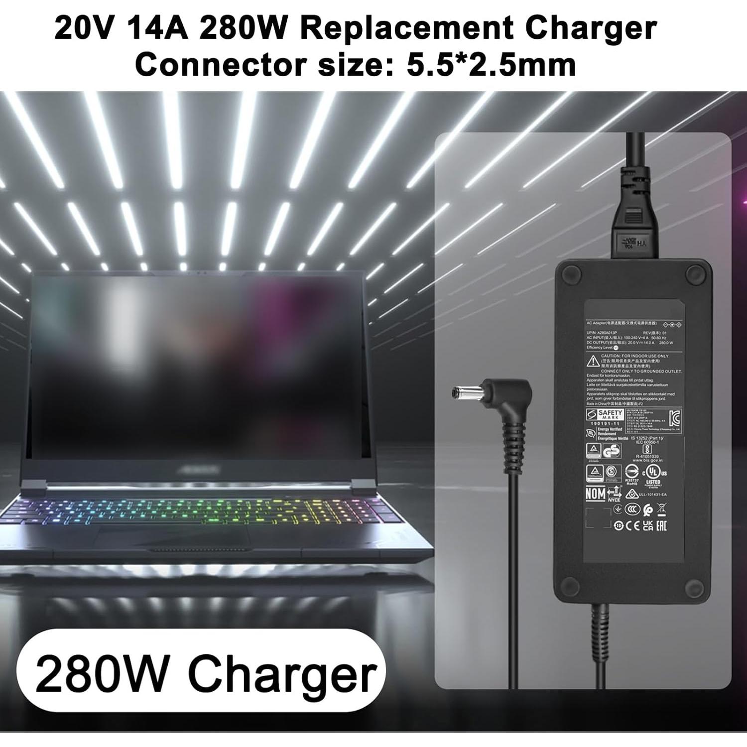 Cargador JUYOON 280W 20V 14A para AORUS y Maingear