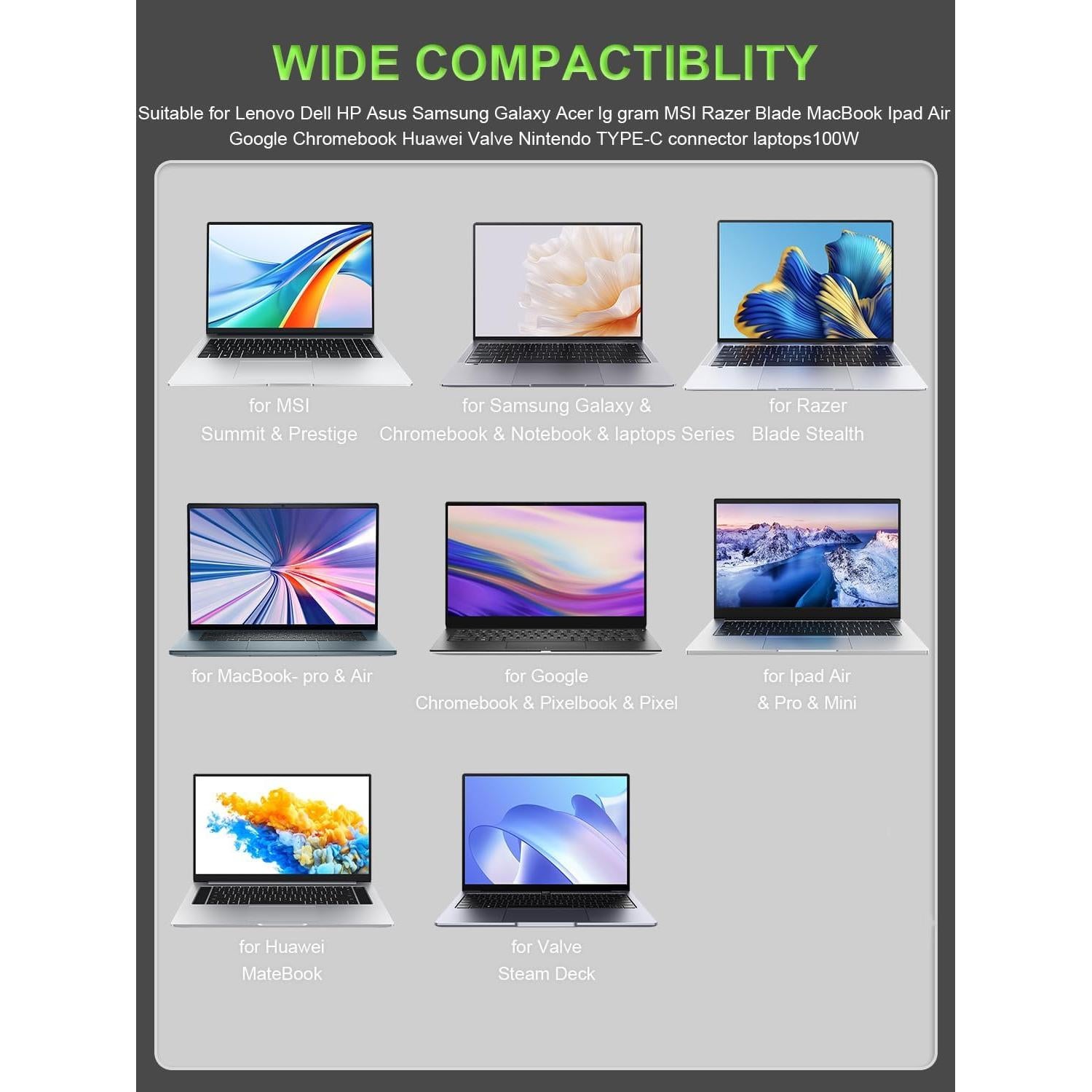 Cargador USB-C 100W PowerPortnerLink para Laptops Lenovo Dell HP