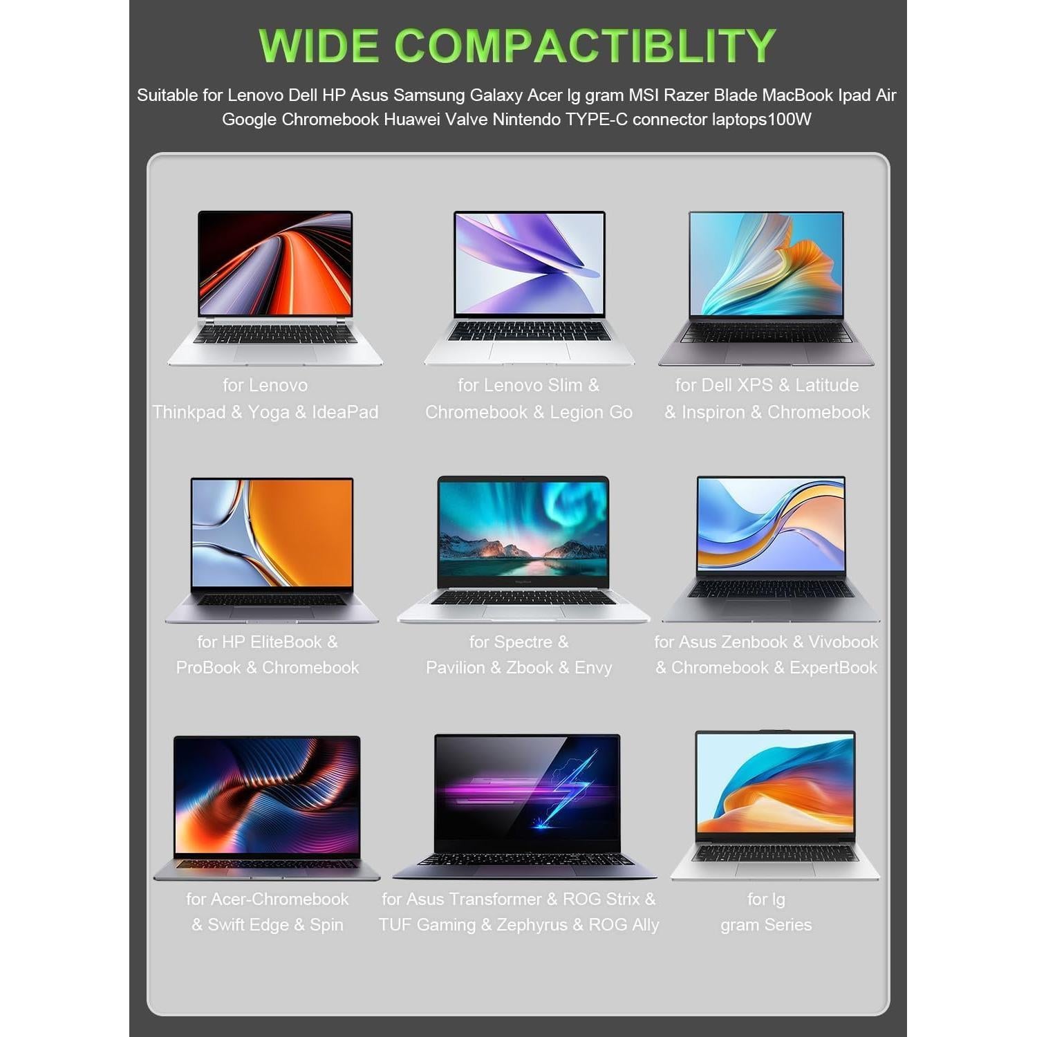 Cargador USB-C 100W PowerPortnerLink para Laptops Lenovo Dell HP