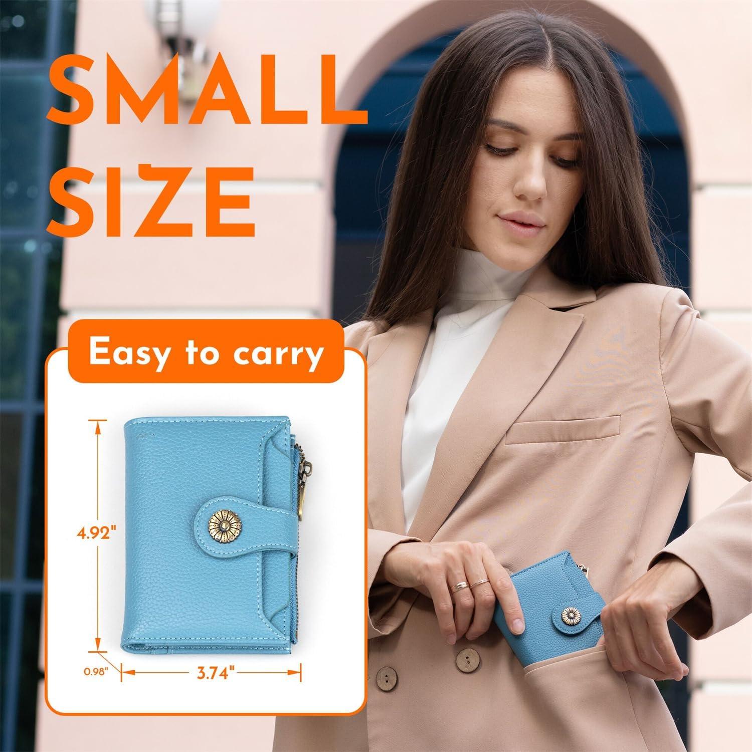 Cartera Pequeña Mujer VEESKYEE Cuero Bifold RFID Azul