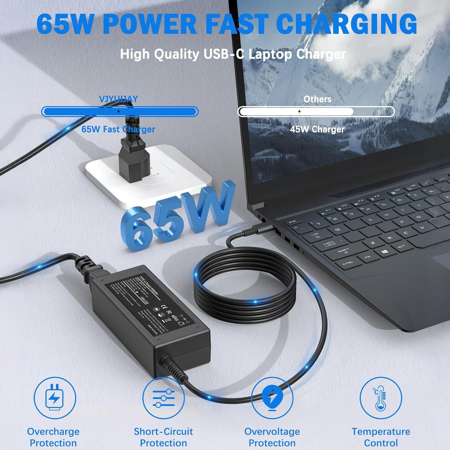 Cargador USB C 65W VJYUIJAY para Laptop Lenovo ThinkPad