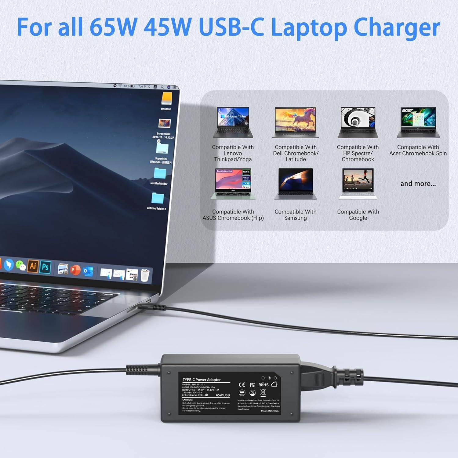 Cargador USB C 65W VJYUIJAY para Laptop Lenovo ThinkPad