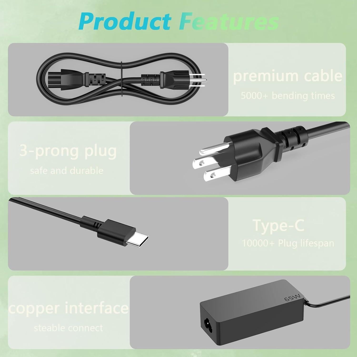 Cargador USB C 65W Lenovo ThinkPad Yoga Chromebook Adaptador