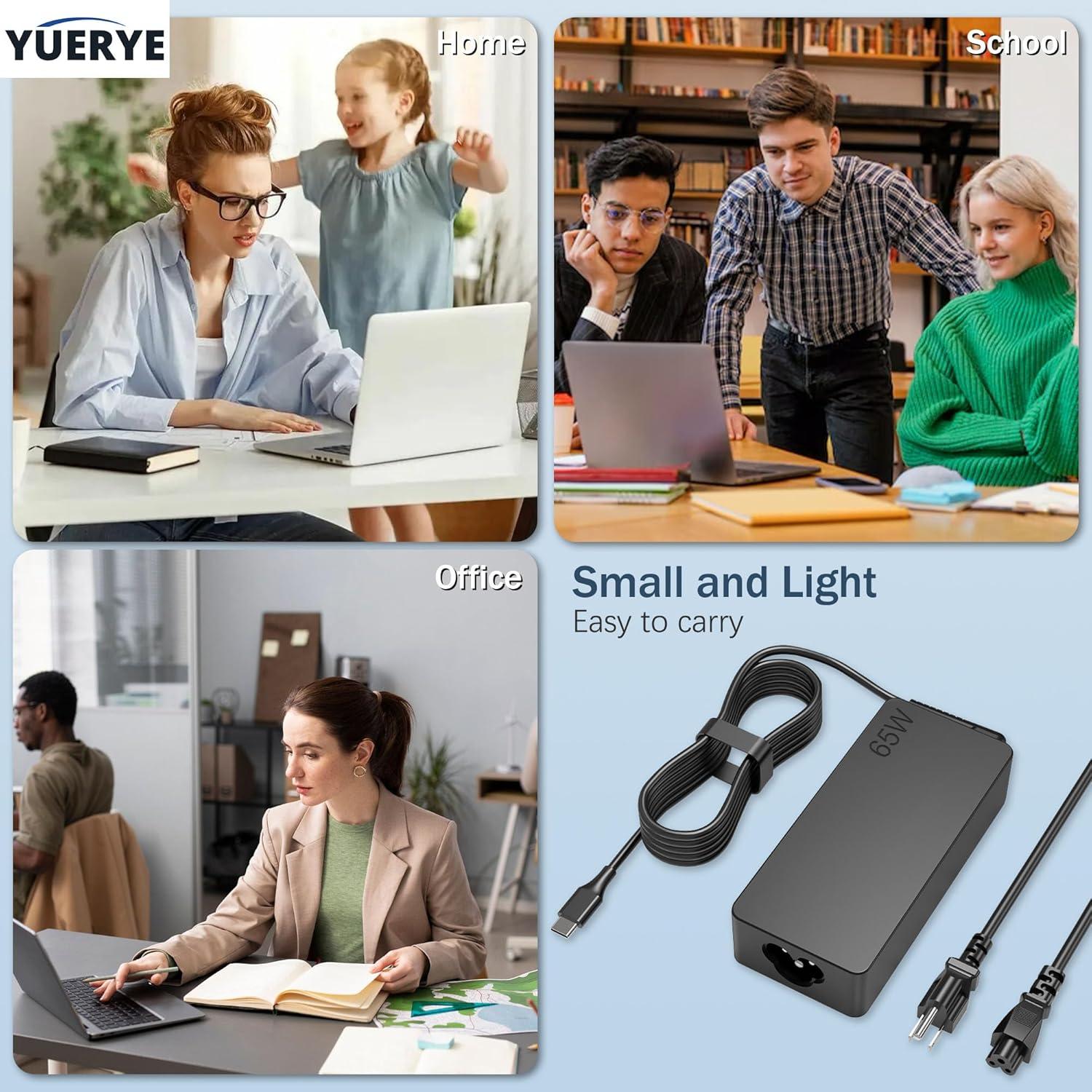 Cargador USB C 65W YUERYE para Laptop Lenovo ThinkPad E T