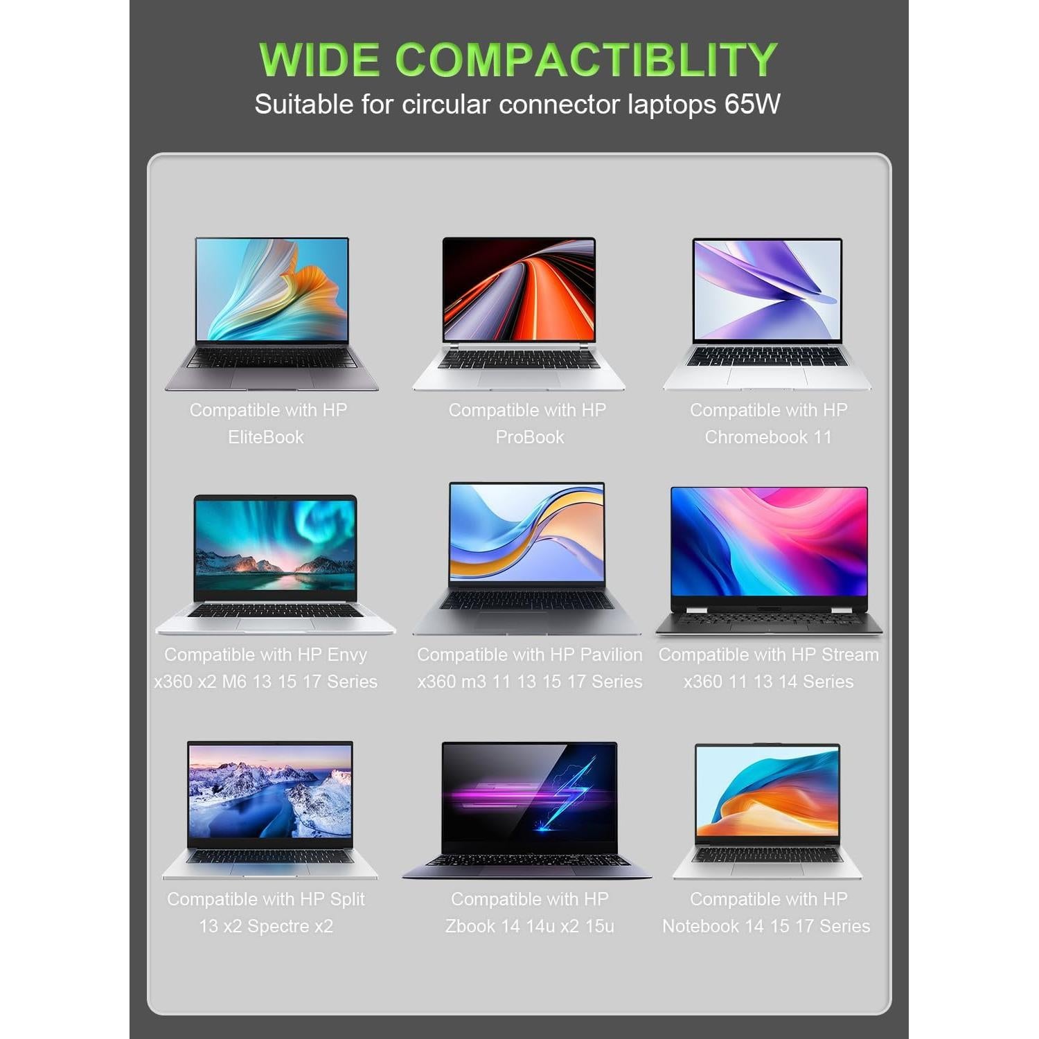 Cargador portátil 65W PowerPortnerLink para HP Laptops