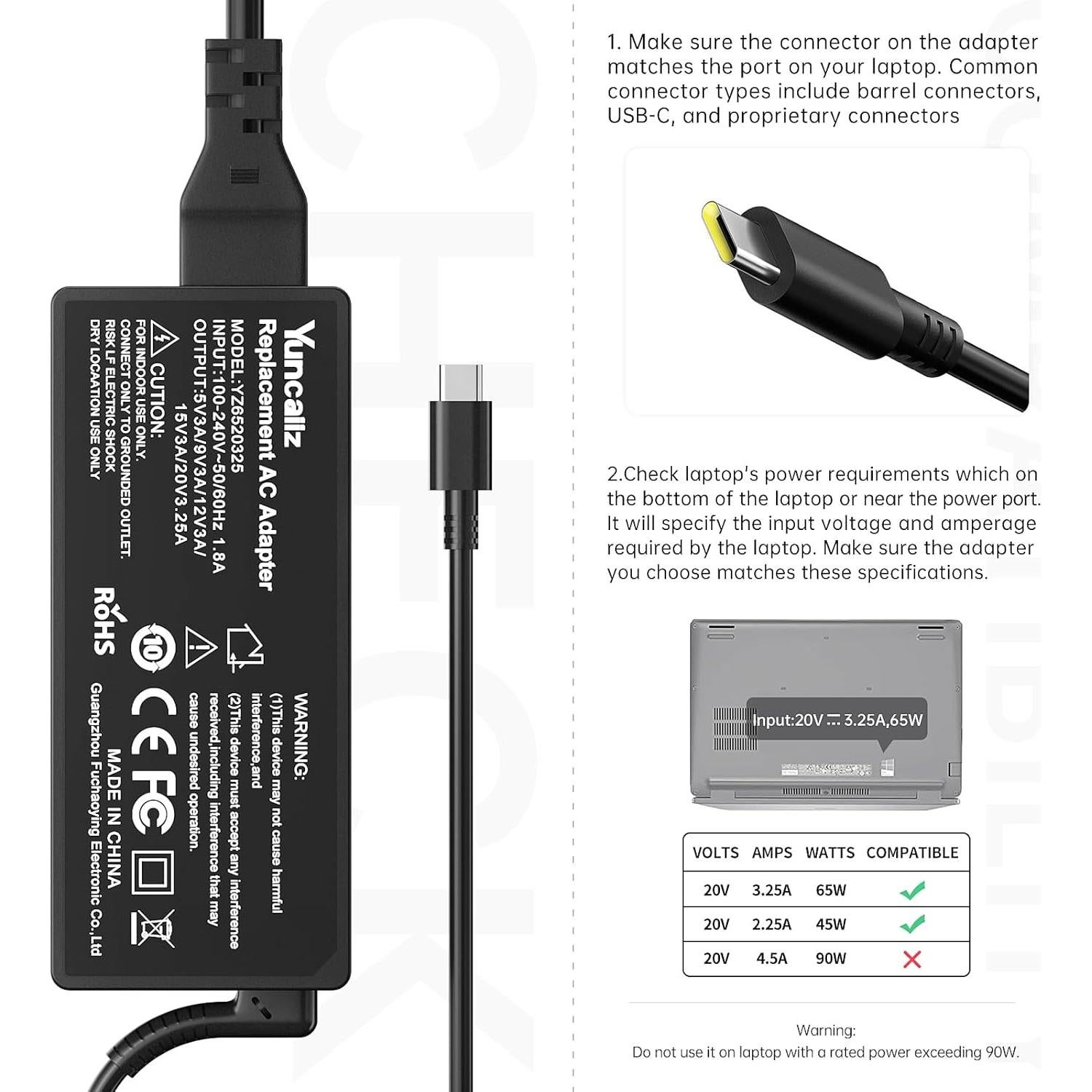 Cargador Universal Yuncaiiz 65W USB-C para Portátiles