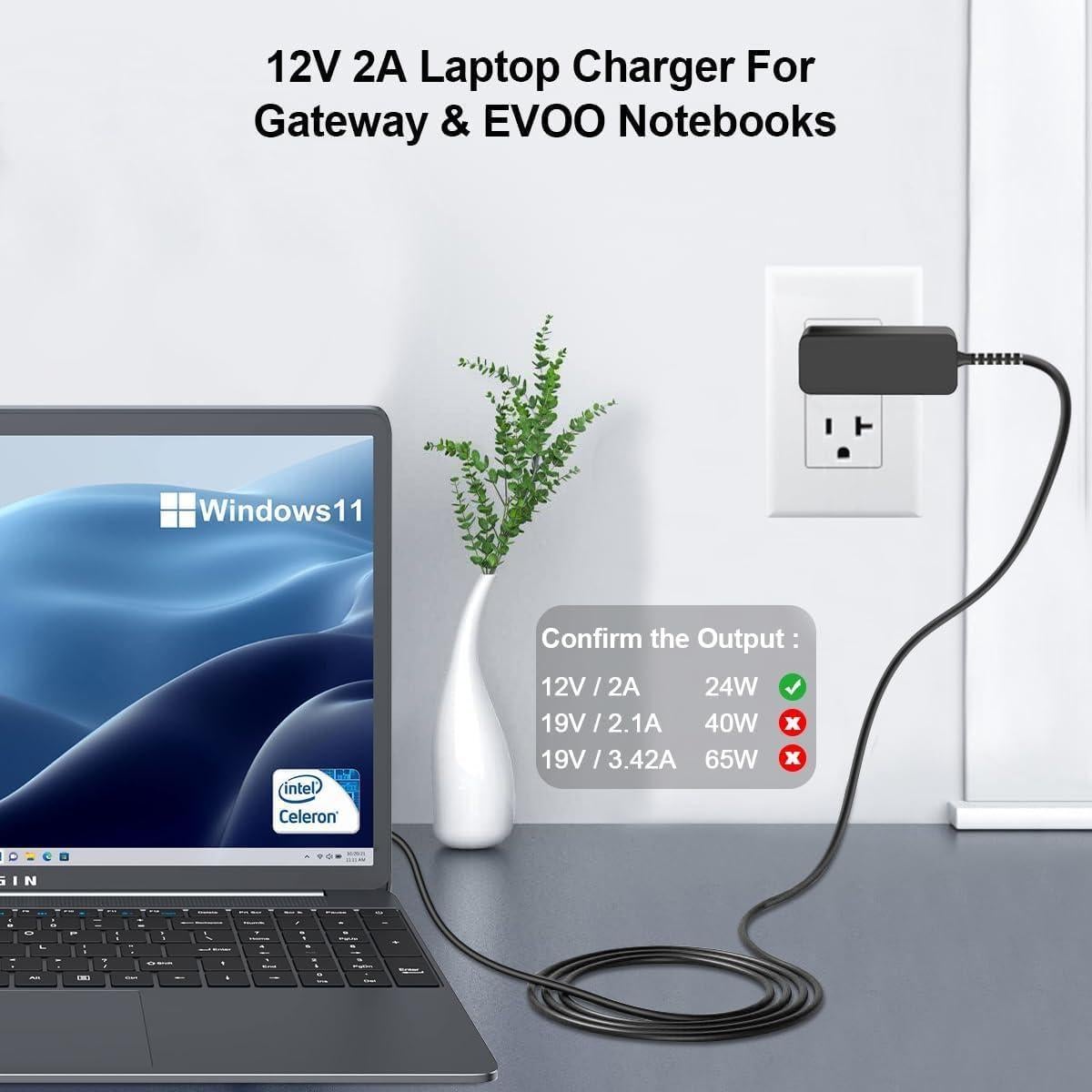 Adaptador Cargador 12V 3A HKY para Laptops SGIN BMAX Teclast