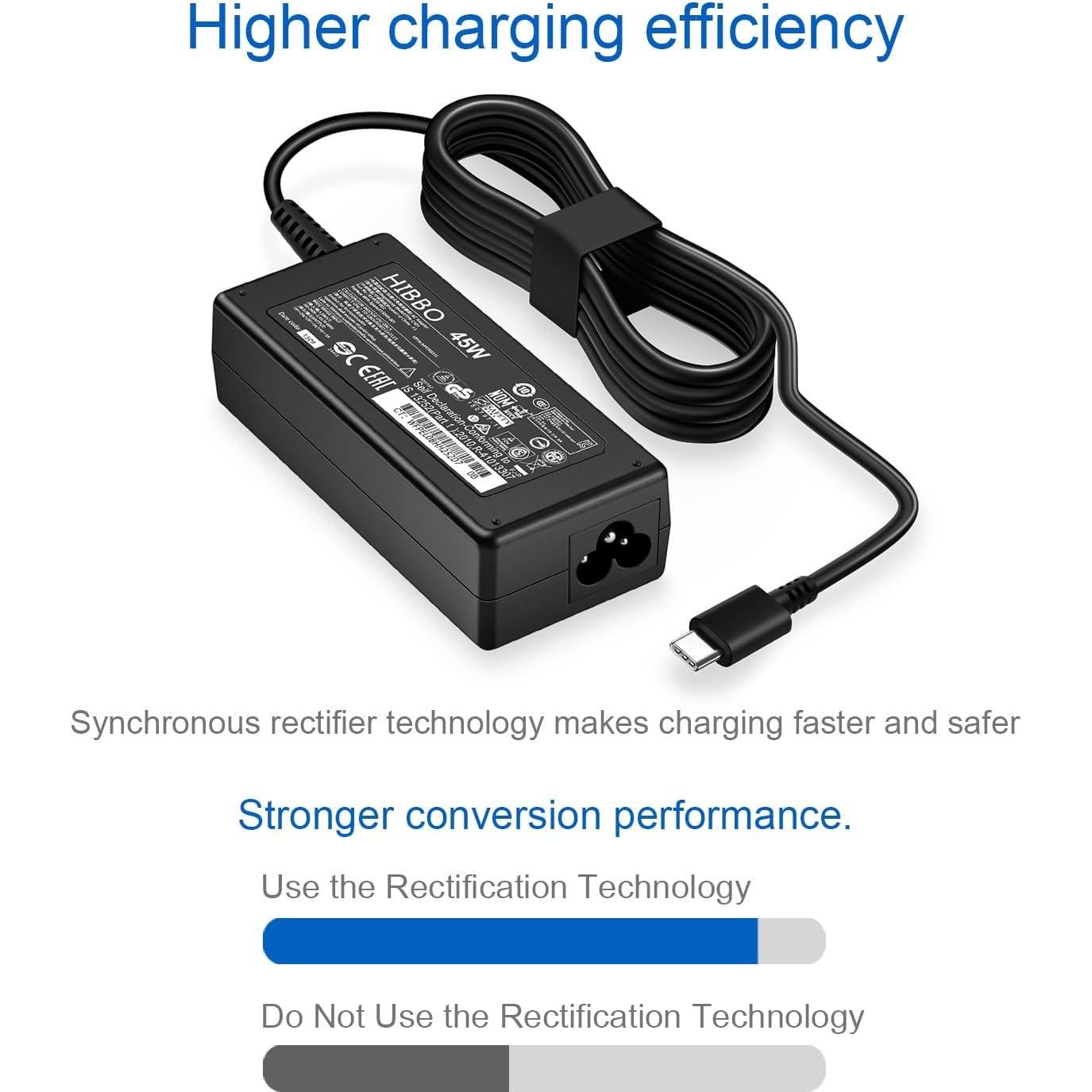 Cargador USB-C HIBBO 45W para Chromebook HP Lenovo Dell