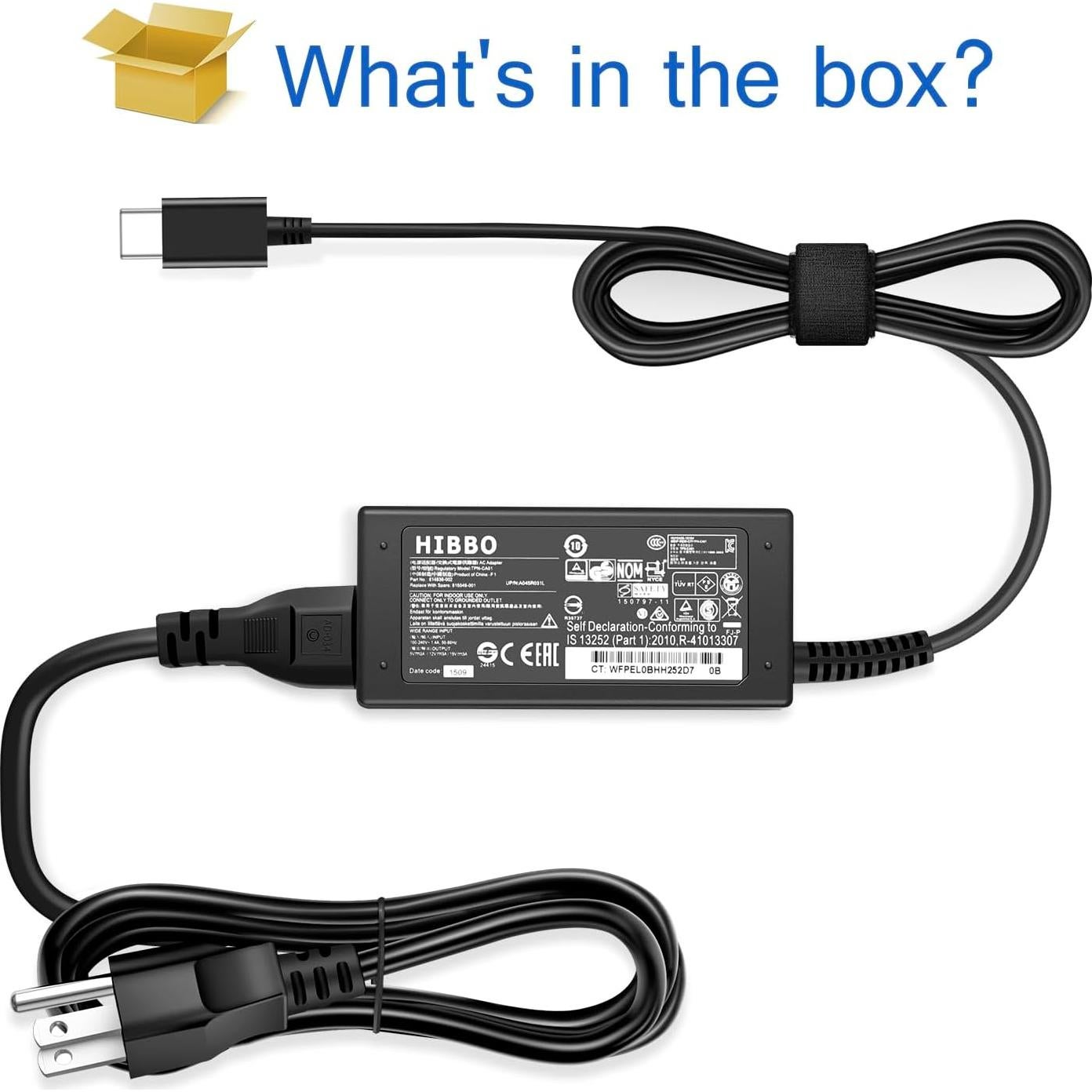 Cargador USB-C HIBBO 45W para Chromebook HP Lenovo Dell