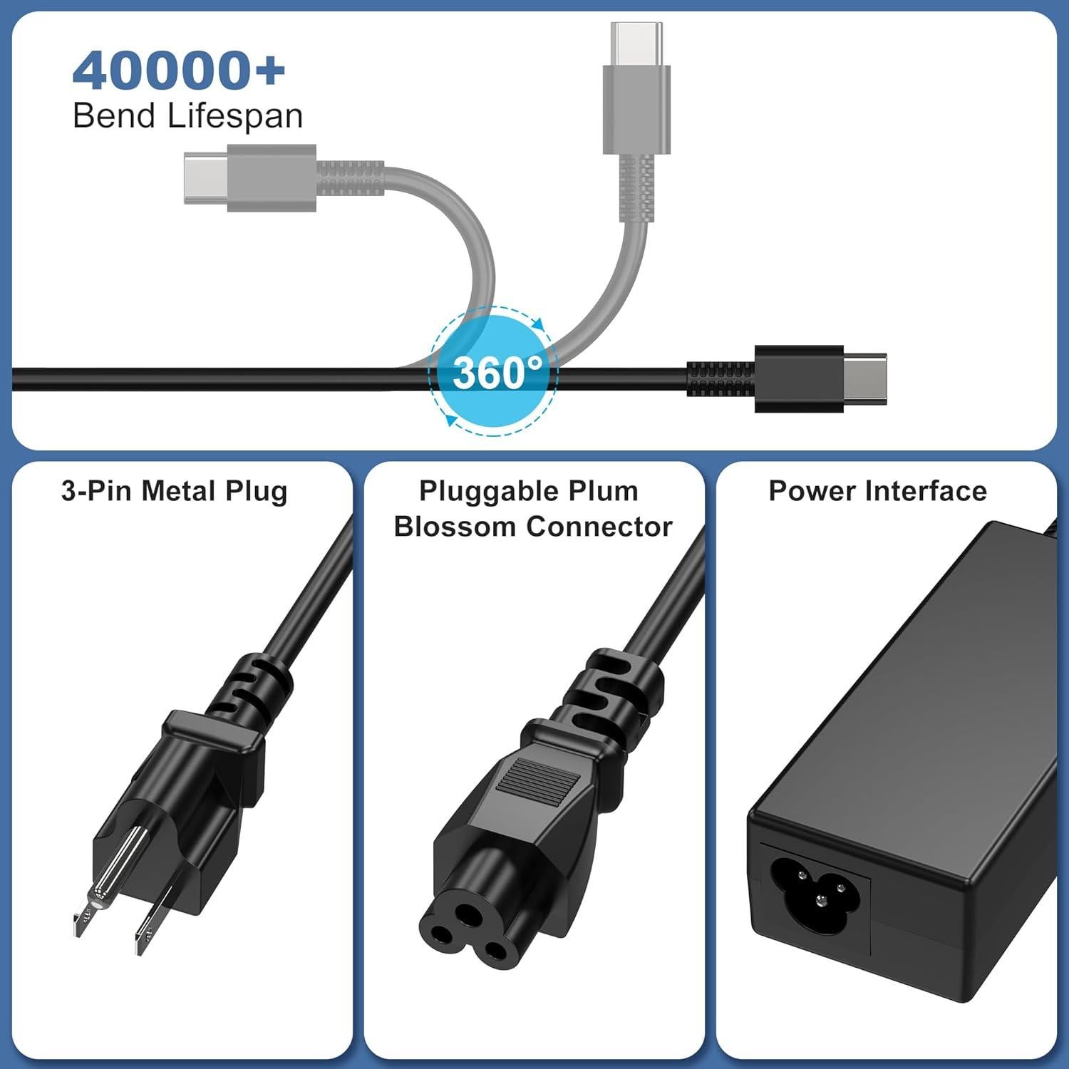 Cargador USB-C 65W QIOUZW para HP, Lenovo, Dell, Acer