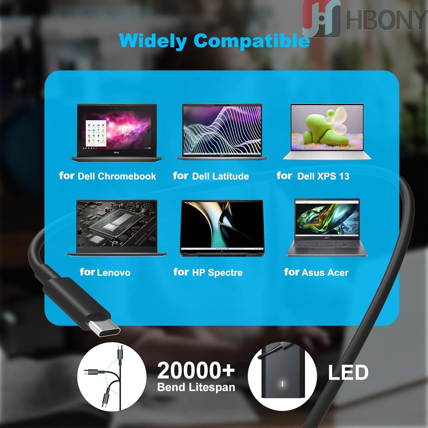 Cargador USB Tipo C 65W HBONY para Laptop Dell Latitude