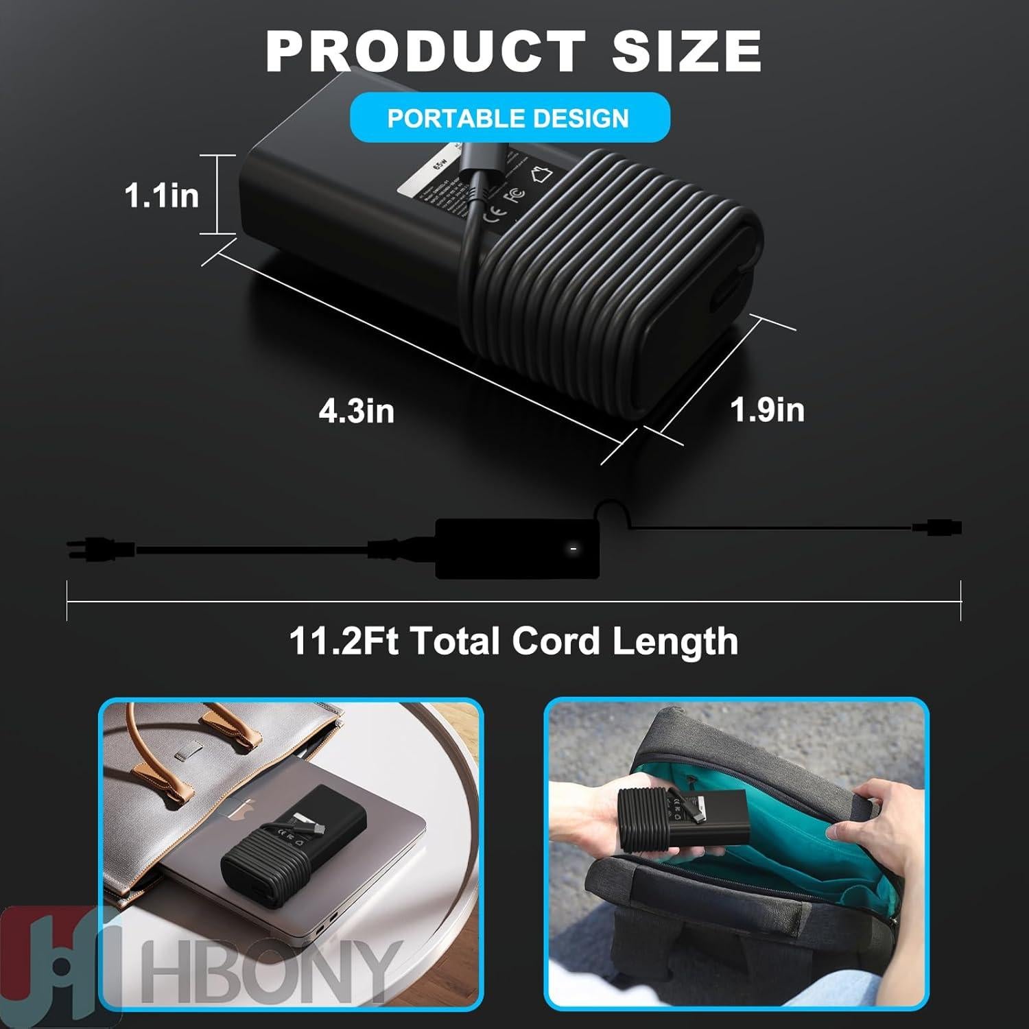 Cargador USB Tipo C 65W HBONY para Laptop Dell Latitude