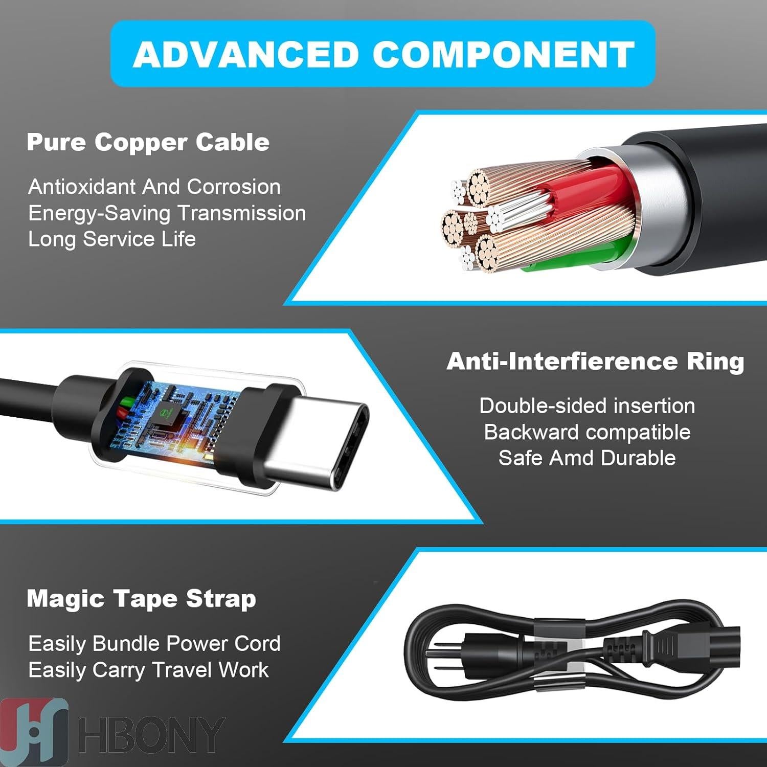 Cargador USB Tipo C 65W HBONY para Laptop Dell Latitude