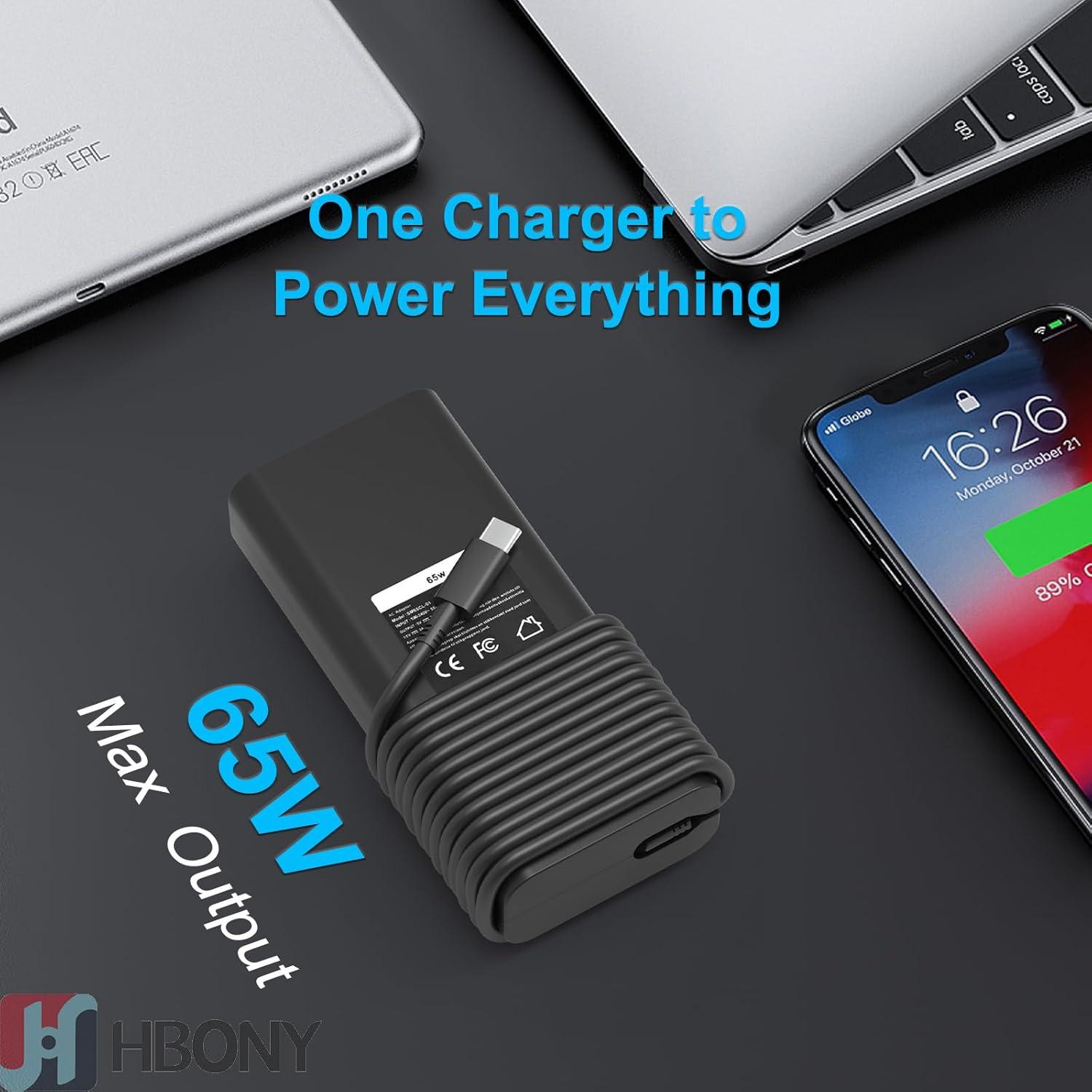 Cargador USB Tipo C 65W HBONY para Laptop Dell Latitude
