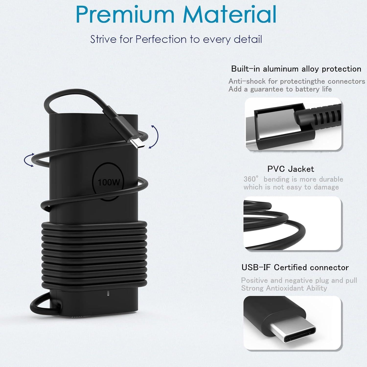 Cargador Rápido USB C 100W GVKRLXZ para Laptop Dell