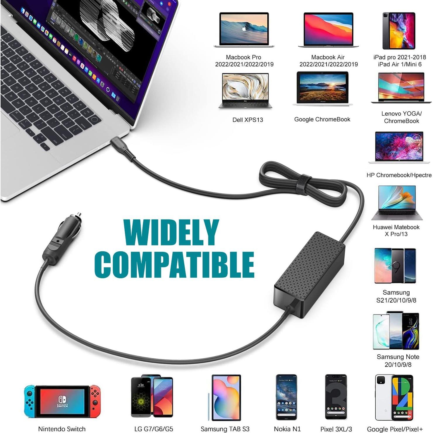 Cargador de Coche USB-C Taifu 65W Adaptador DC para Laptops