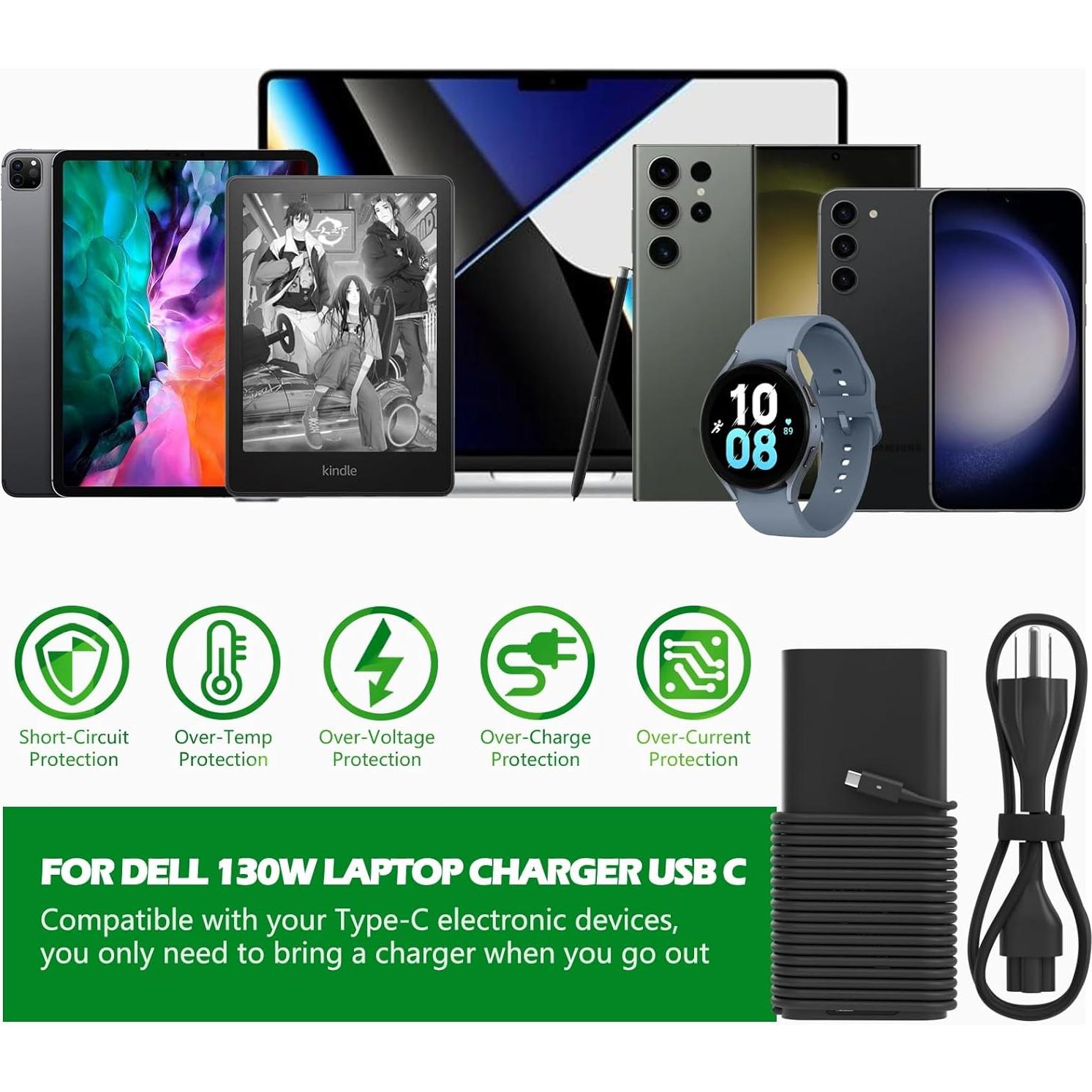 Cargador USB C 130W VVOX347 para Laptop Dell XPS y Precision