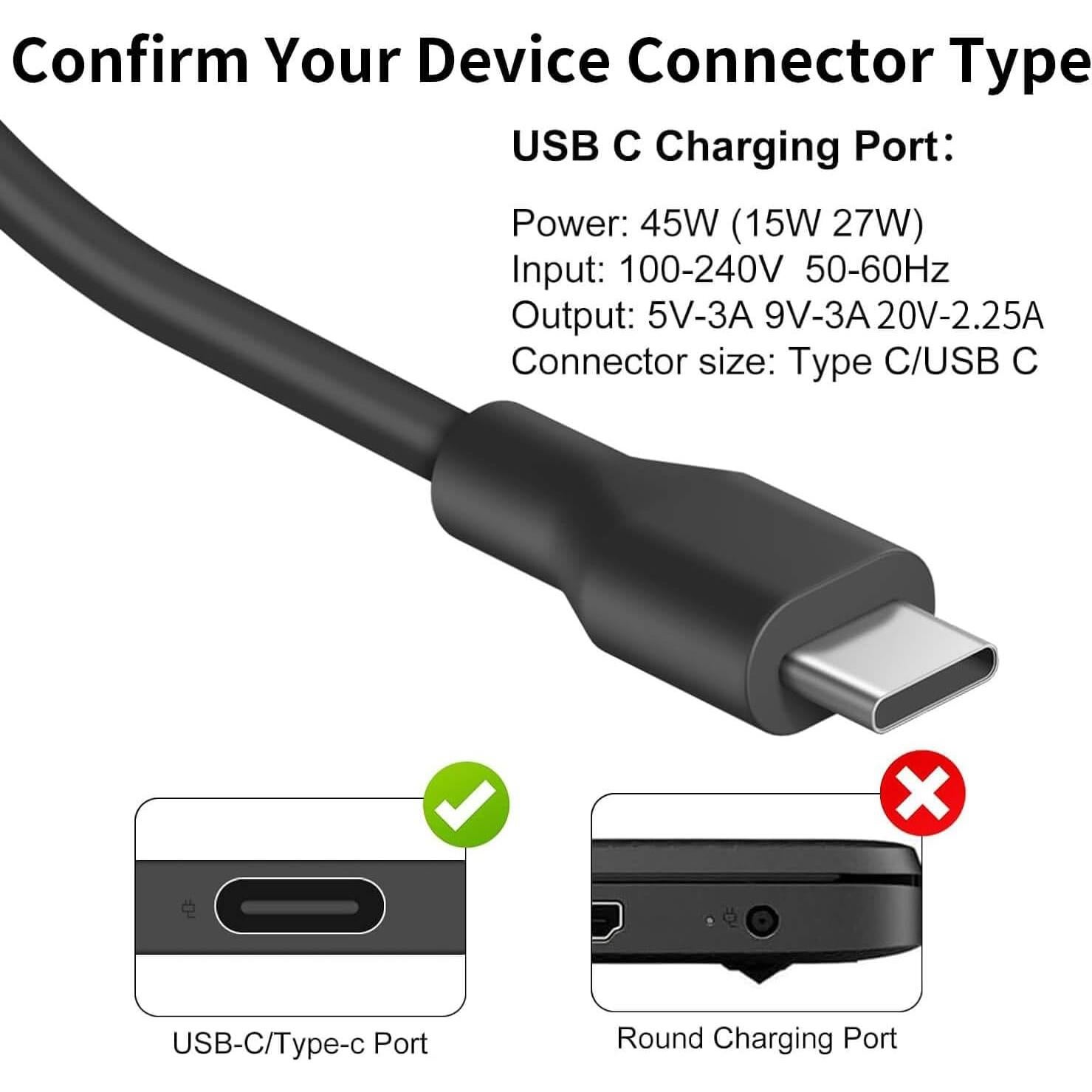 Cargador USB-C 45W DMKAOLLK para Acer Chromebook y más