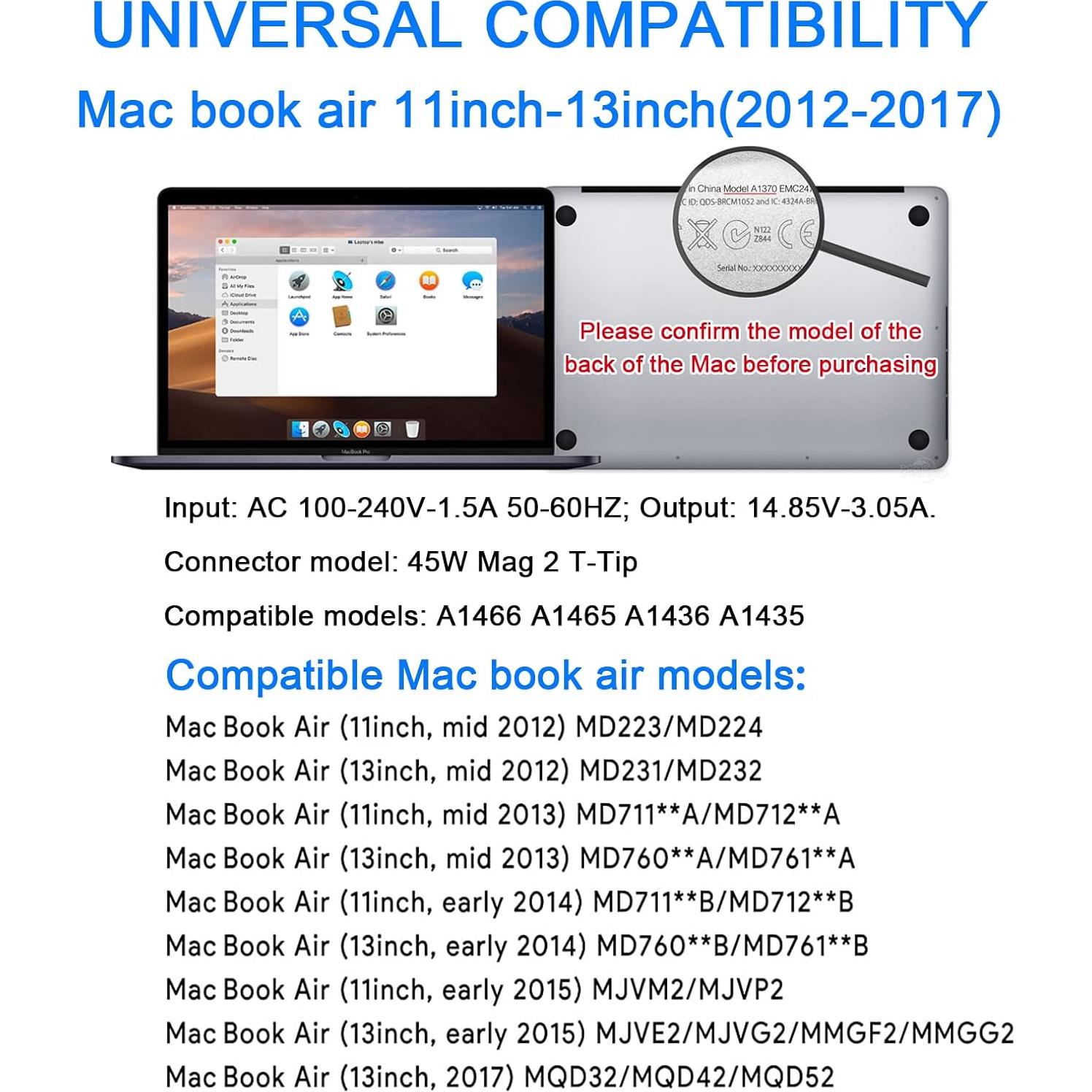 Cargador Mac Book Air RACAHOO 45W T-Tip 11" y 13" 2012-2017
